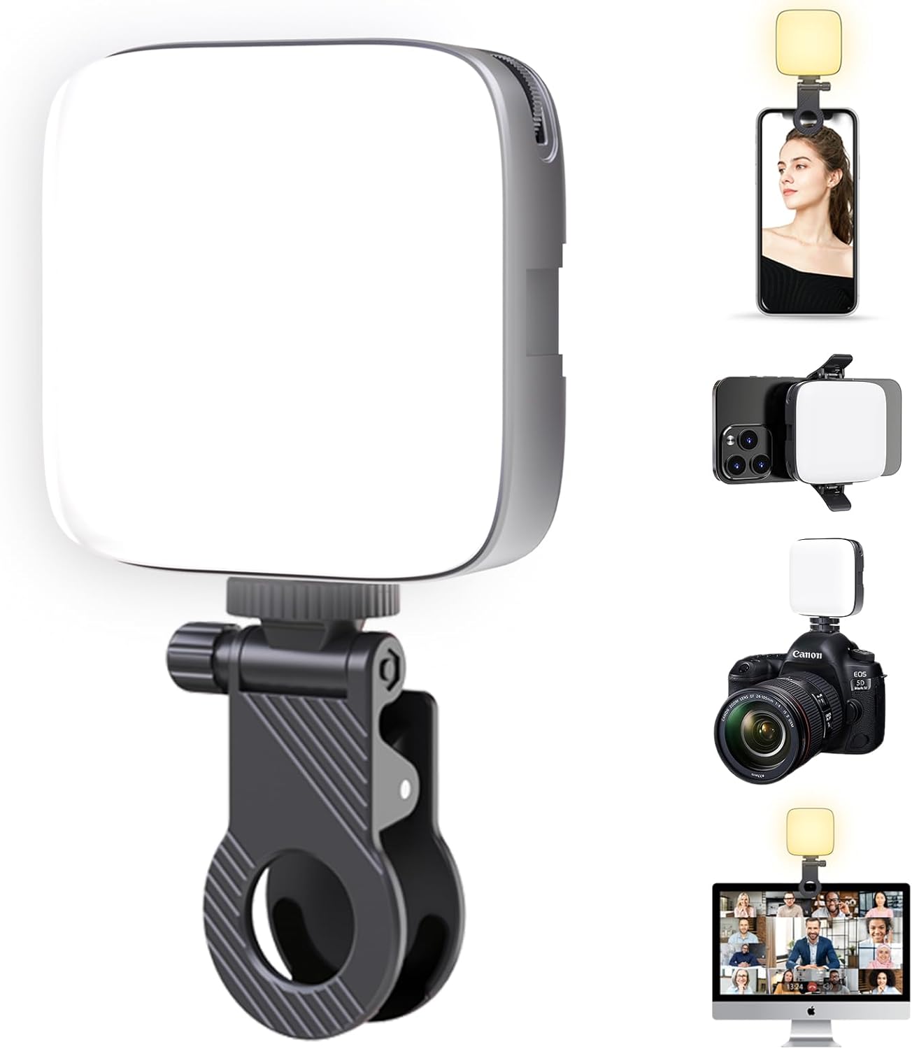 Luz para selfie, luz de teléfono con clip frontal y trasero, luz LED portátil regulable de 3000-9900K, luz de video recargable de 2000 mAh para