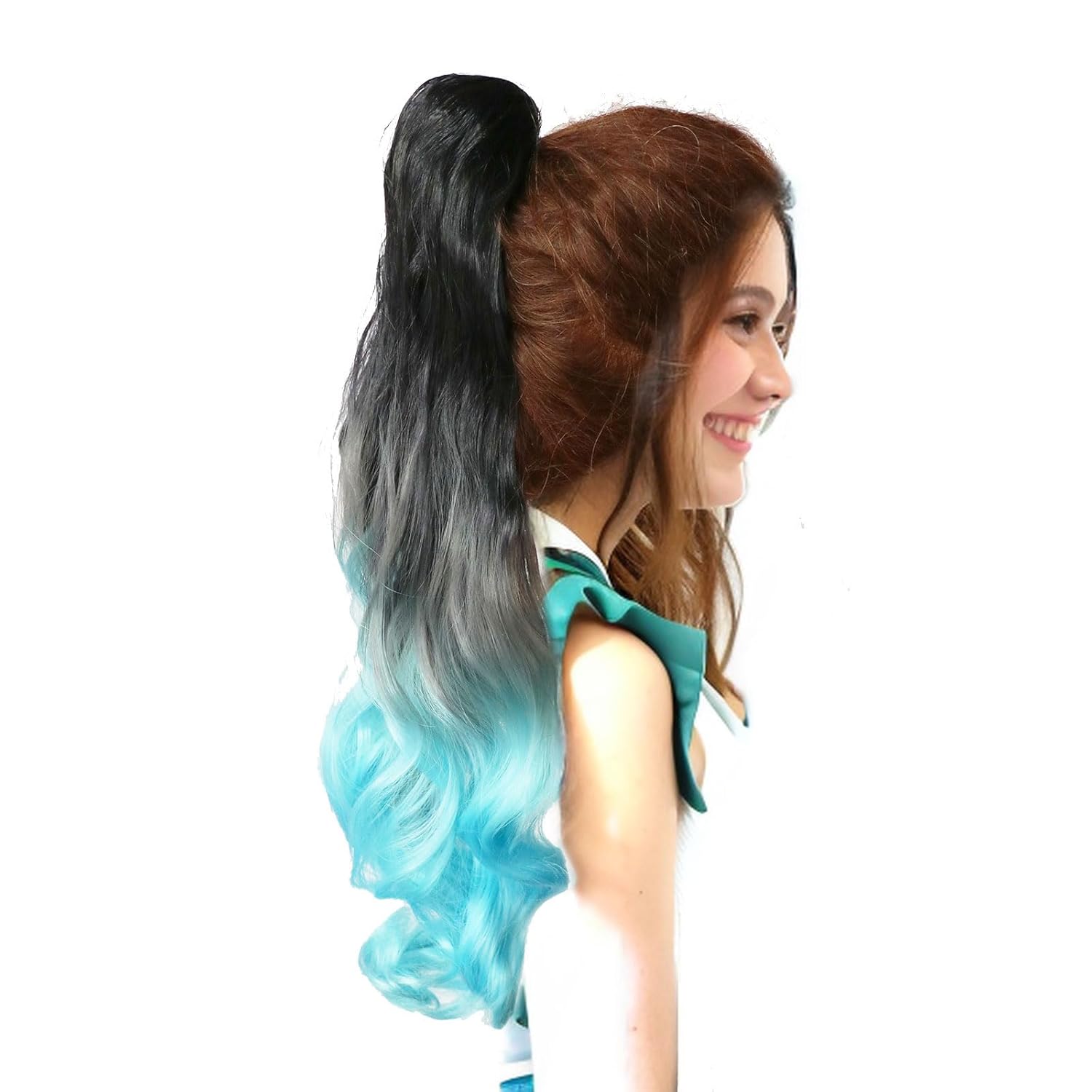 Extensión de cola de caballo rizada con cordón, color degradado, para mujer, extensión de cola de caballo sintética de fábrica (24 pulgadas, T