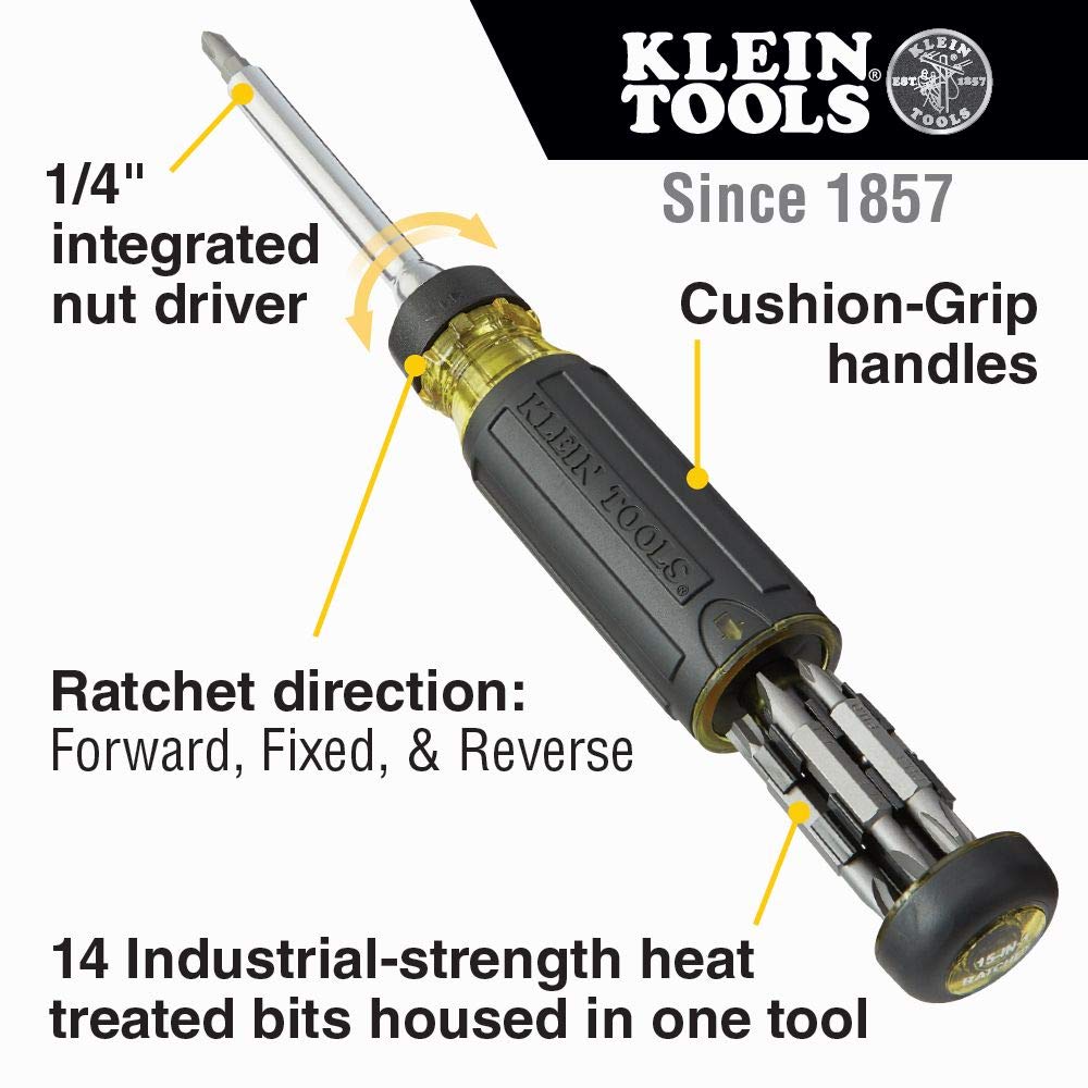 Klein Tools Juego de destornilladores de precisión con estuche + destornillador de trinquete, kit de herramientas de reparación todo en uno para