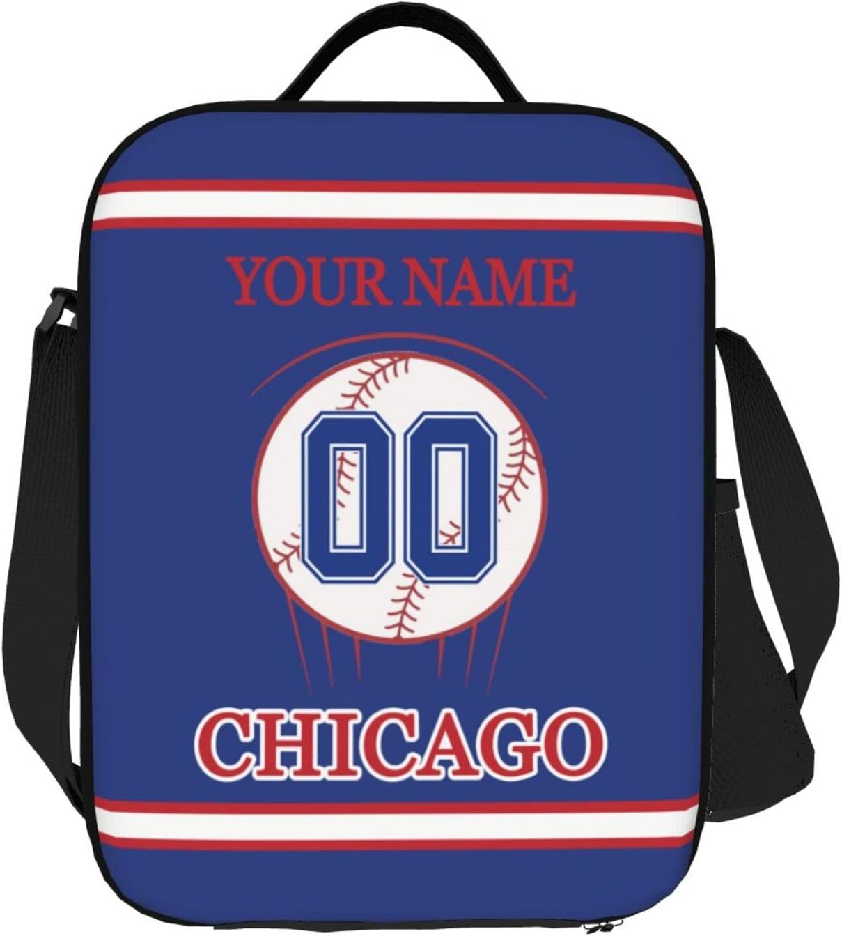 Chicago – Lonchera personalizada con cualquier nombre y cualquier número, correa ajustable personalizada, bolsas de almuerzo con aislamiento