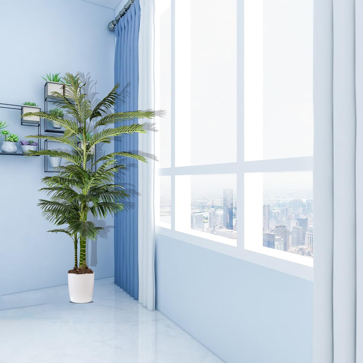 AfanD Palmera artificial de areca de 8 pies de alto, planta falsa realista, adecuada para entornos interiores y exteriores, regalo de inauguración