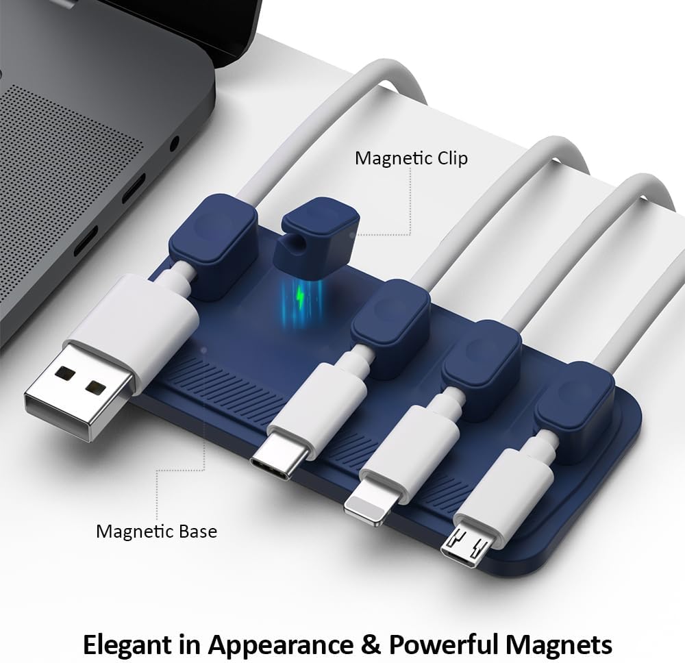 Dacobay – Soporte magnético para cables de escritorio, multiusos, 5 clips (diámetro exterior de 0.118-0.165 in) para Lightning, USB-C, micro cable,