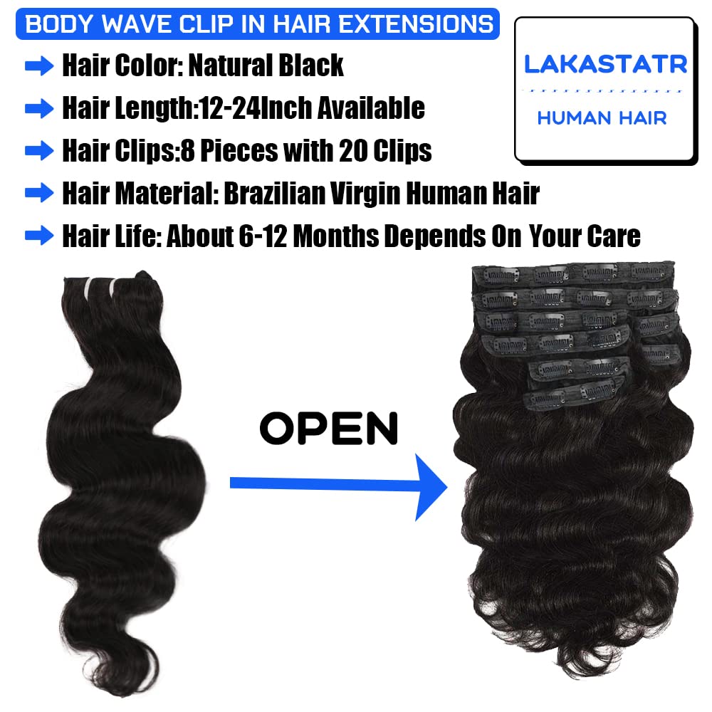 Extensiones de cabello humano ondulado con clip, de 20 pulgadas, para mujeres negras, doble trama, cabeza completa, 8 piezas con 20 clips, color