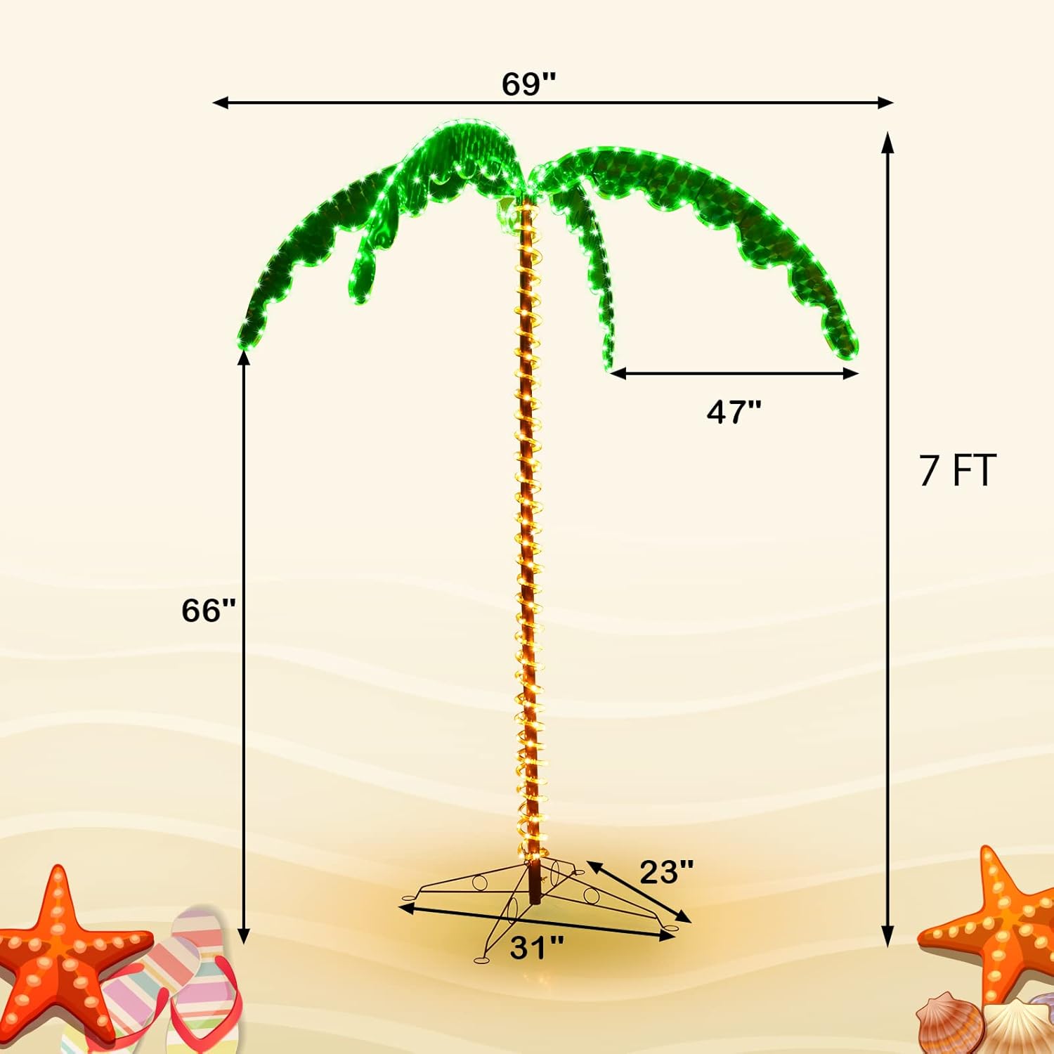 Tangkula Palmera con luz LED de 7 pies con 306 luces LED para patio exterior, palmera de coco iluminada estilo hawaiano, decoración navideña para
