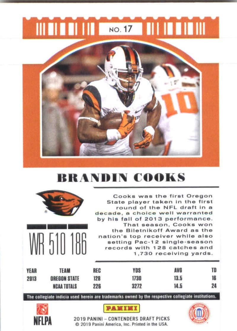 2019 Panini Contenders Draft Tickets Season Ticket #17 Brandin Cooks Oregon State Beavers Football Card