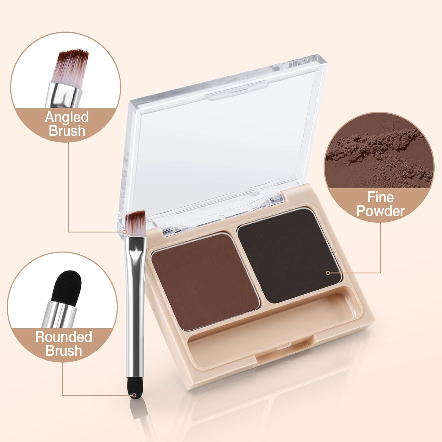 Boobeen Paleta de cejas de 2 colores, maquillaje en polvo de cejas para esculpir y definir cejas, kit de contorno de ojos con aplicador de pincel