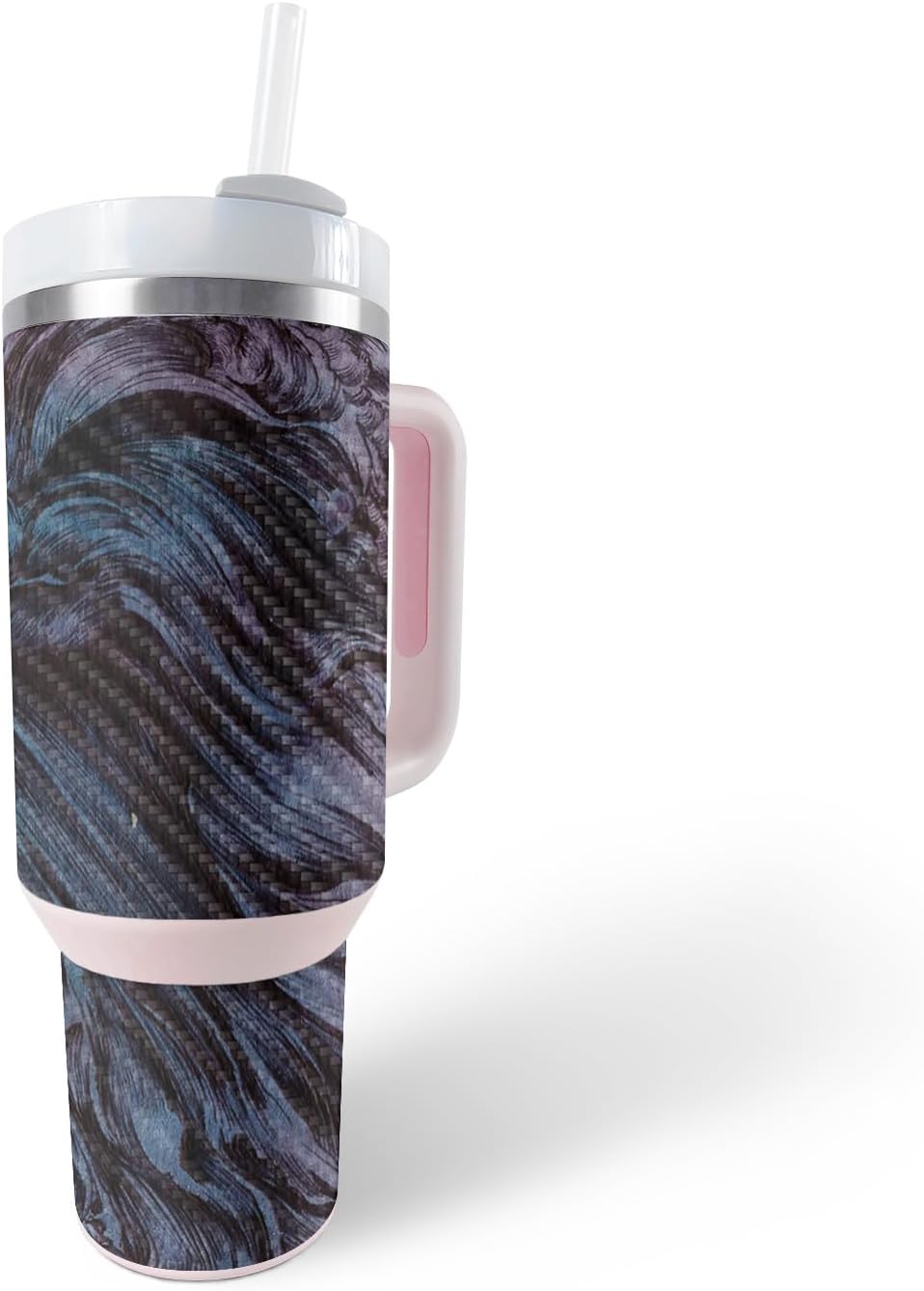 MightySkins – Piel de fibra de carbono compatible con el vaso Stanley The Quencher H2.0 FlowState de 30 onzas, rizado enojado, acabado de fibra de