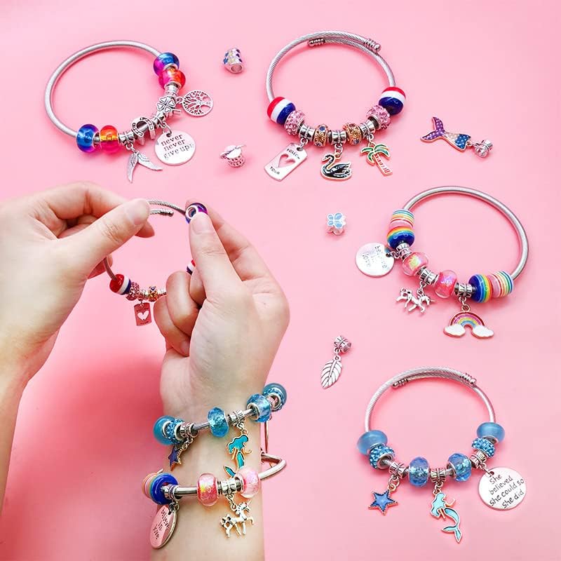 ZQFTZQ Kit de fabricación de pulseras con dijes para manualidades, incluye cuentas, cadenas de serpiente, pulsera de cuentas, unicornio, sirena,