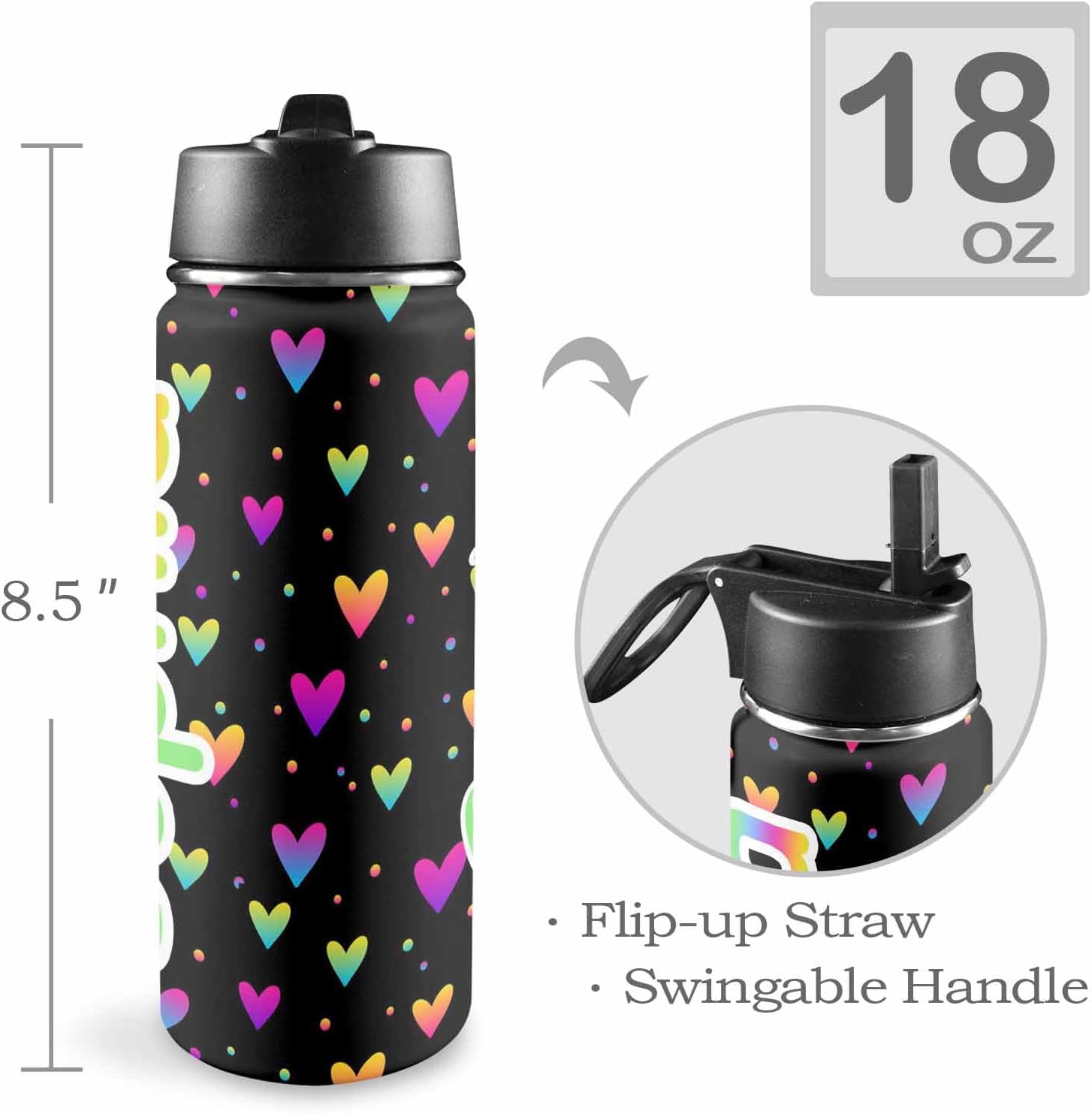 Botellas de agua personalizadas para niñas, de acero inoxidable con aislamiento de doble cara con pajilla, botella de agua de color degradado
