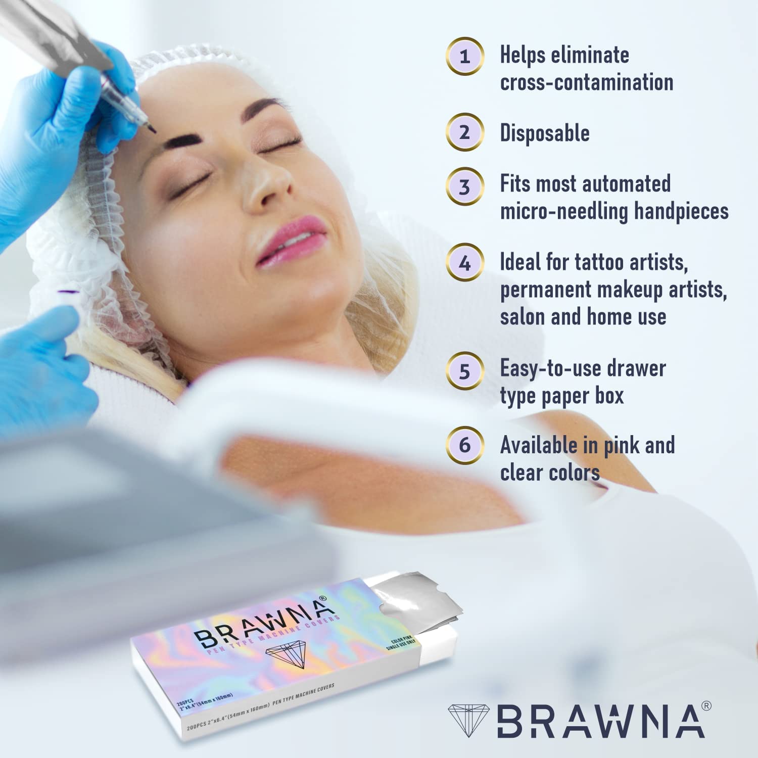 BRAWNA Cubiertas inalámbricas para bolígrafo de máquina PMU – Cubierta de máquina de microagujas – Suministros de PMU – Paquete de 400 – Color –