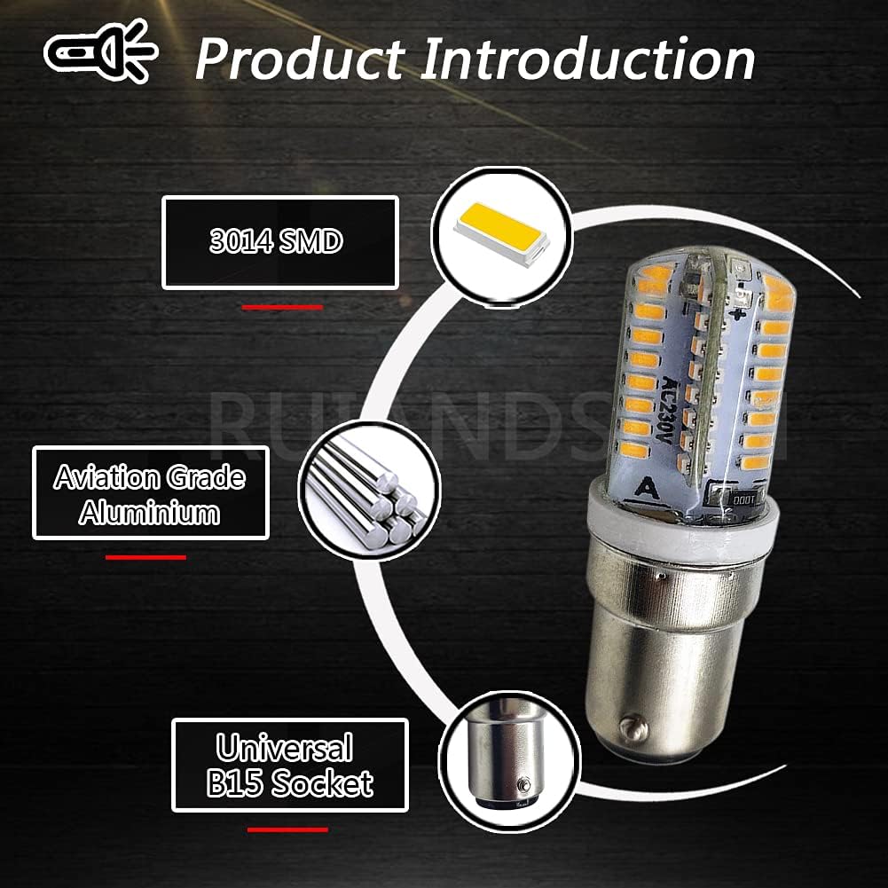 Ruiandsion BA15D Bombillas LED 230 V CA Bombilla base de bayoneta doble 3014 64SMD chips blanco cálido para máquina de coser, lámpara de araña, no