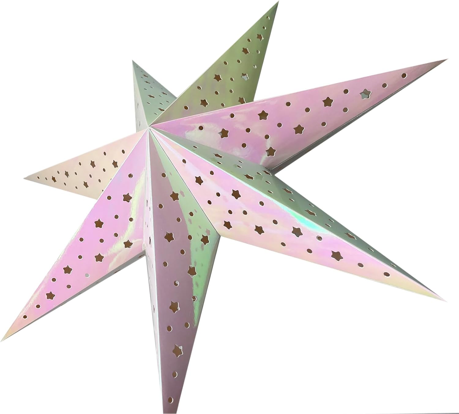 Linterna de papel con estrella de papel, pantalla colgante de Navidad, decoración para boda, fiesta de cumpleaños, decoración del hogar (M, blanco