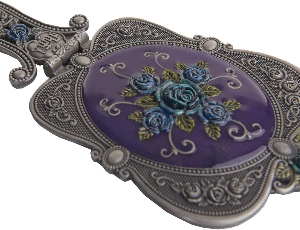 Juego de peine de espejo antiguo, espejo de maquillaje de mano de metal vintage con un peine de rosa rusa en relieve, espejo de mano de viaje