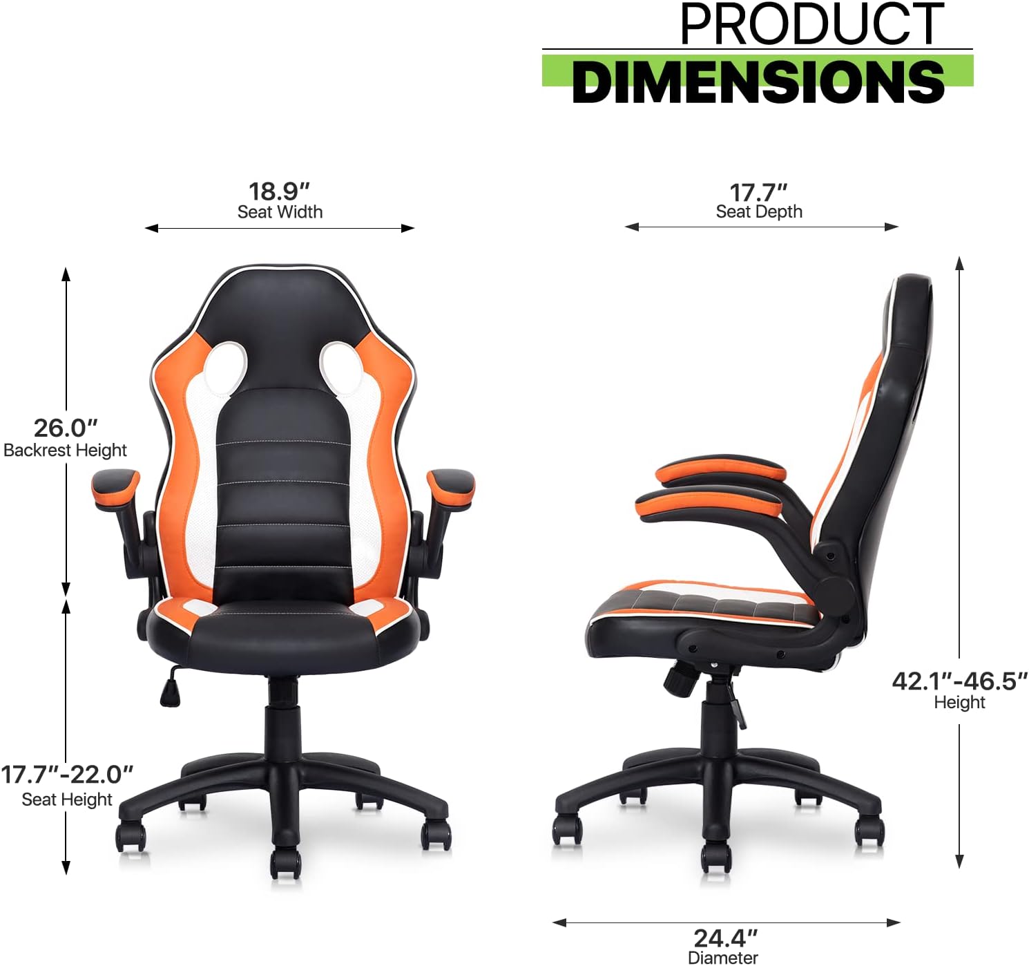 Magshion Silla de oficina para juegos con paspartú, silla giratoria ejecutiva de piel sintética para computadora con reposabrazos abatibles,
