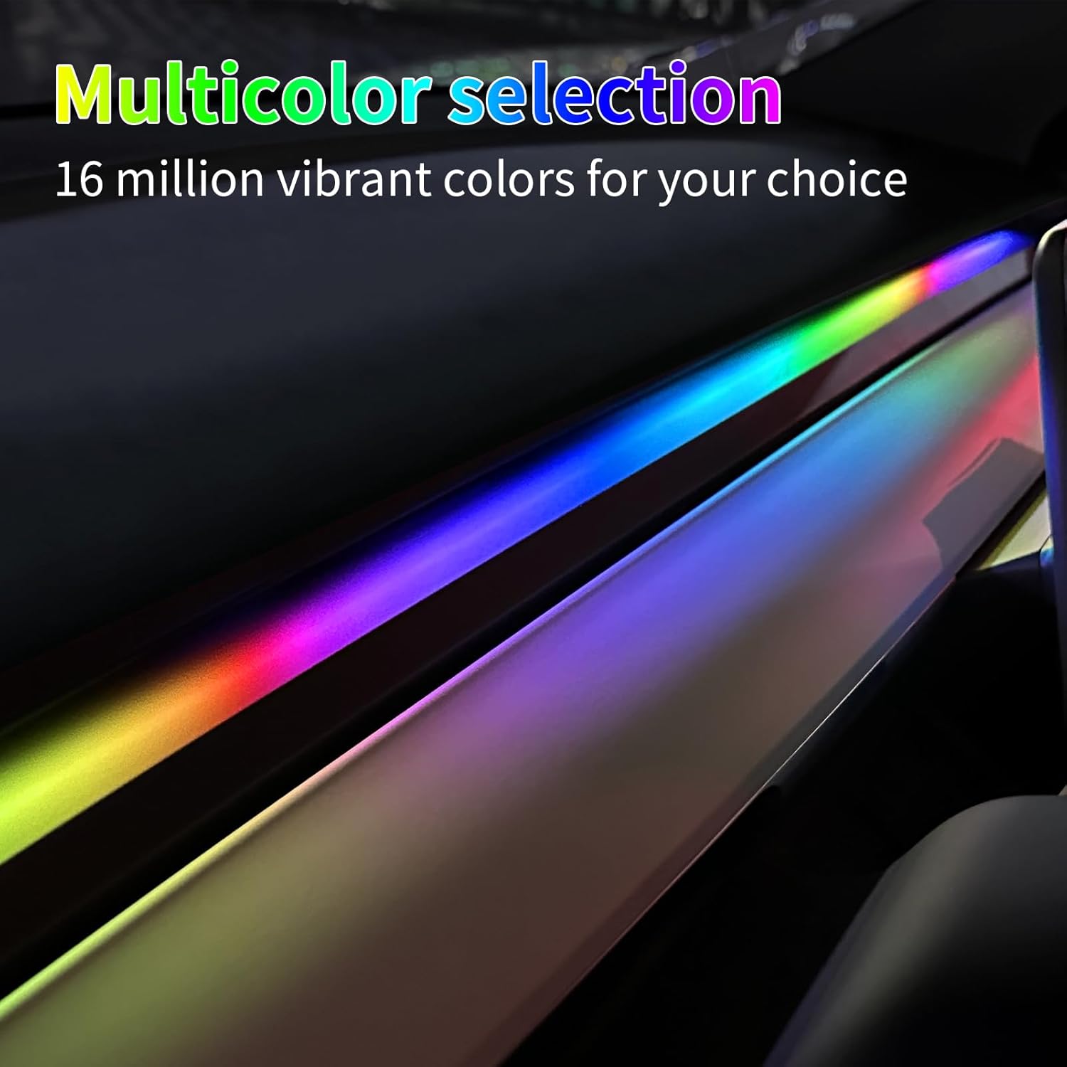 Tesla Model 3Y – Luces de neón interiores para tablero, tira de luces LED que cambian de color RGBIC con control remoto y aplicación, accesorios de