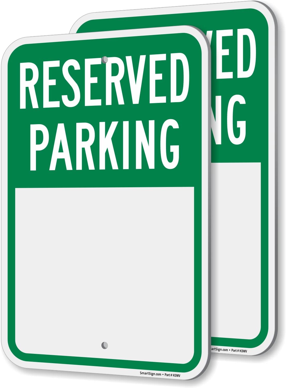 SmartSign Letrero de estacionamiento reservado en blanco, paquete de 2 letreros de escritura, 18 x 12 pulgadas, compuesto de aluminio de 0.079 in de