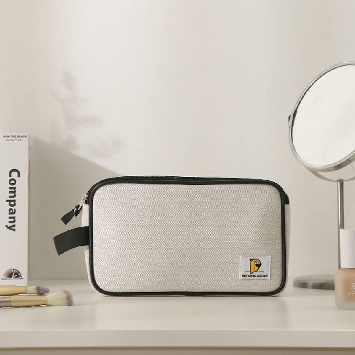 cirea Minimalismo Bolsa de cosméticos portátil de gran capacidad para mujeres Bolsa de maquillaje de viaje con asa Bolsa de cuidado de piel blanca,