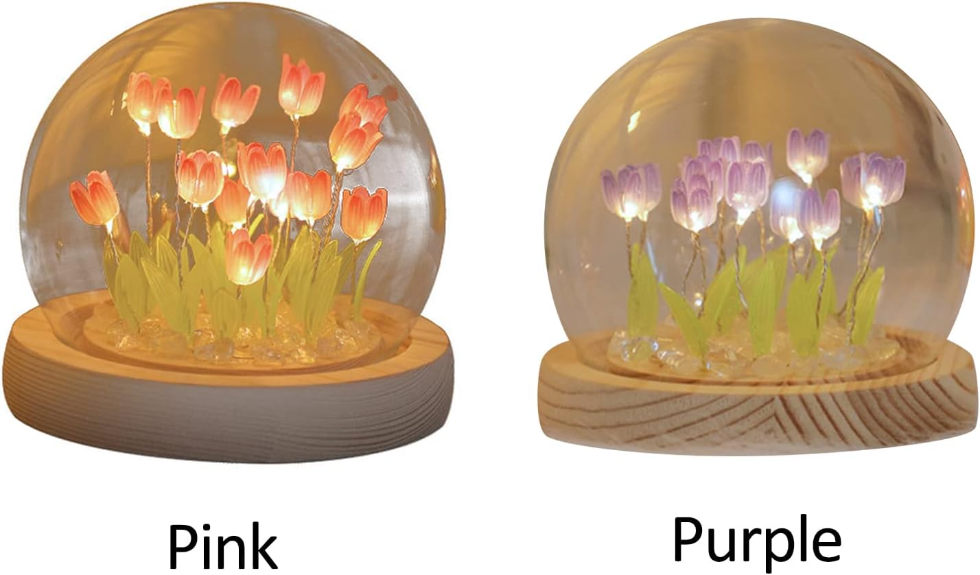 Lámpara nocturna de tulipanes, lámpara de tulipán de bricolaje hecha a mano, decoración de muebles de simulación, flores, dormitorio, escritorio,