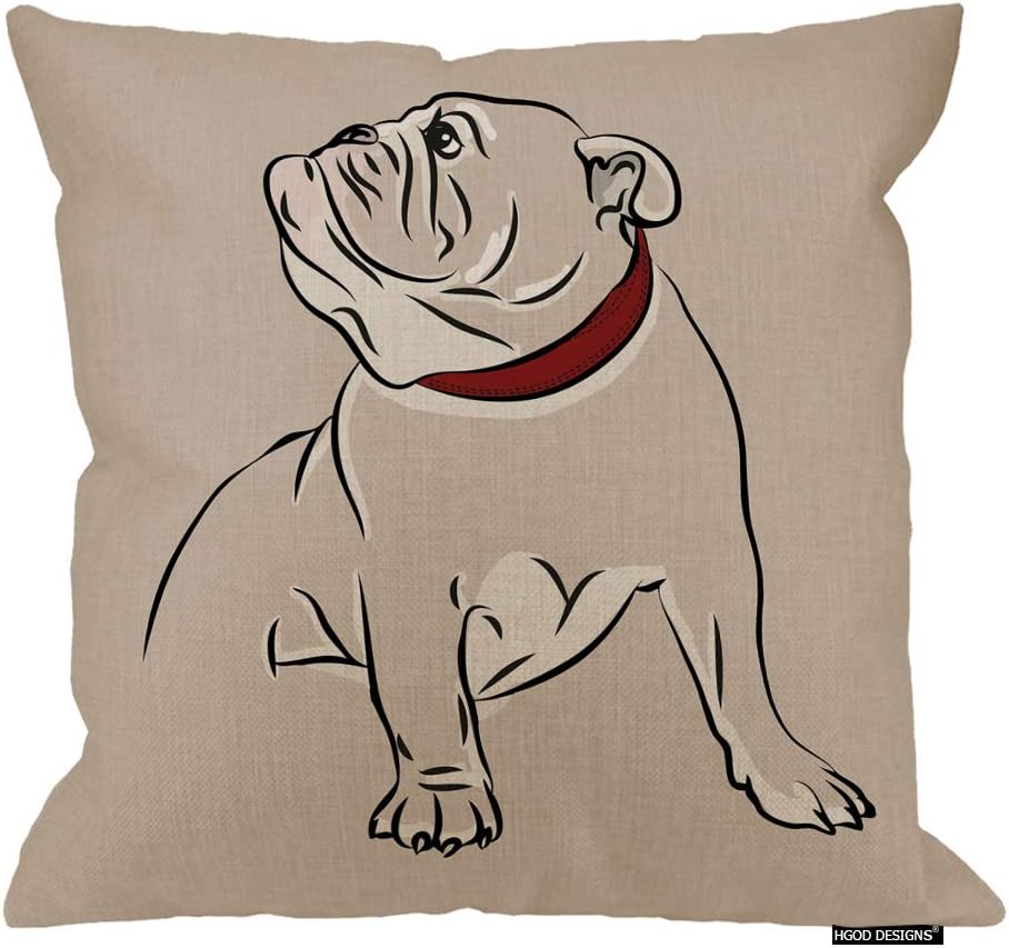 HGOD DESIGNS Funda de cojín para perro, imagen vectorial del Bulldog Inglés de algodón y lino, fundas de almohada decorativas, funda de almohada