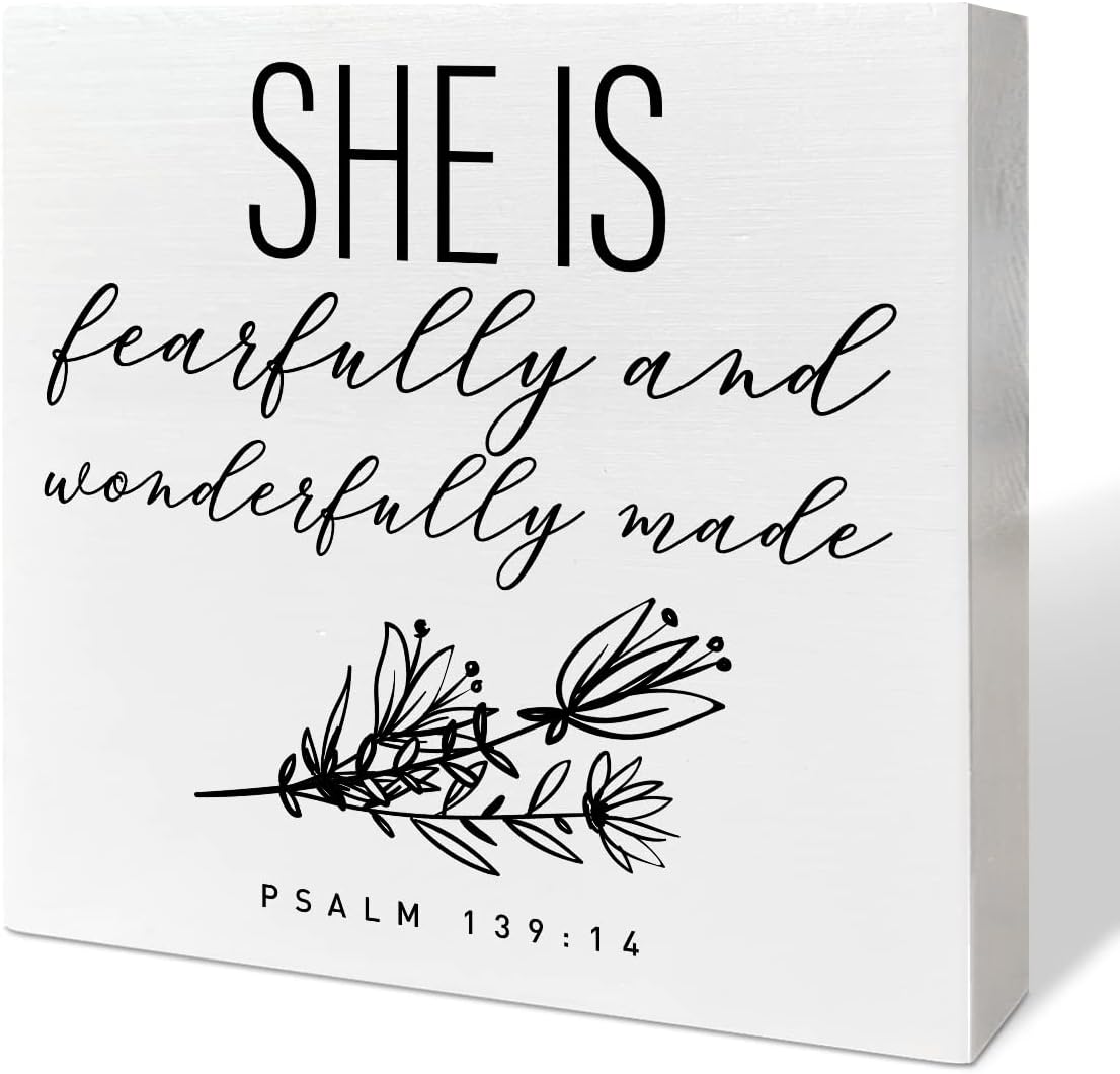 Escritorio de guardería de madera para niña, decoración con texto en inglés “Fearfully and Wonderfully Made”, decoración de las Escrituras para