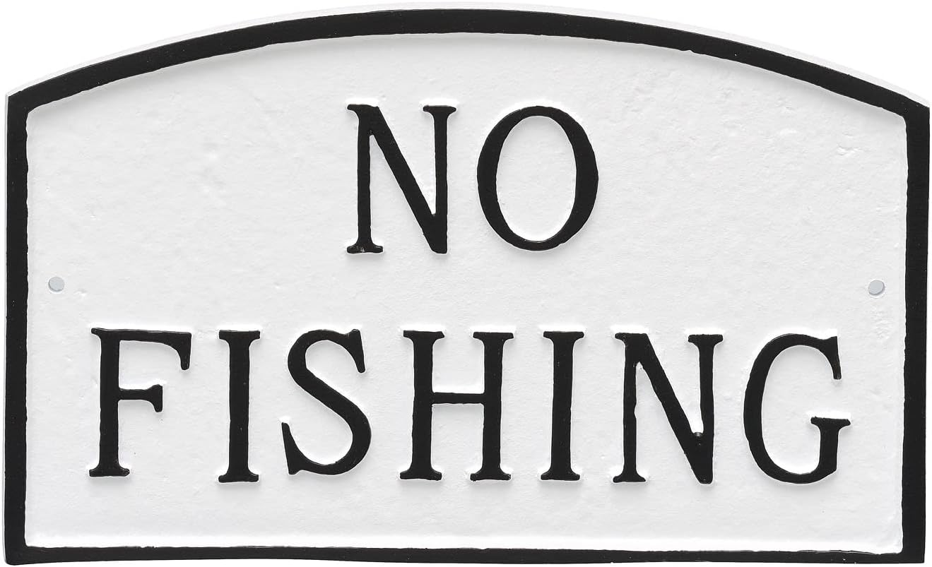Placa de metal fundido sin arco de pesca – Pared o césped – Señal de advertencia de no pesca – Resistente a los rayos UV – Aluminio con