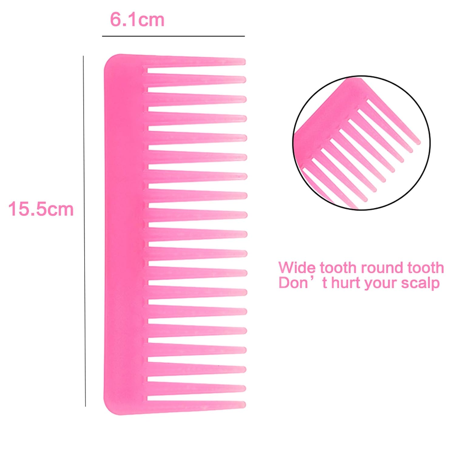 Peine de dientes anchos para cabello rizado, cabello seco y húmedo, sin mango, peine desenredante para peinar con champú (coral claro, 2 piezas)