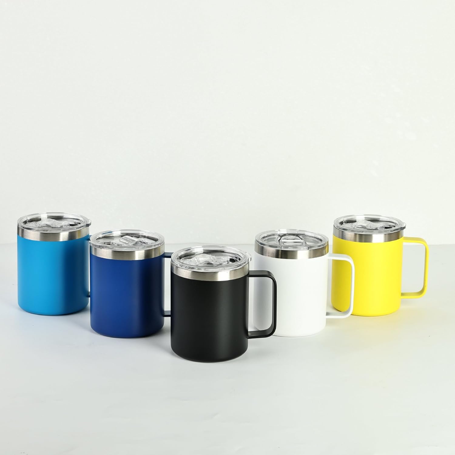 Gteller Taza de café de 12 onzas con asa, vaso de acero inoxidable de doble pared aislado Lowball que mantiene el calor y el frío (azul marino)