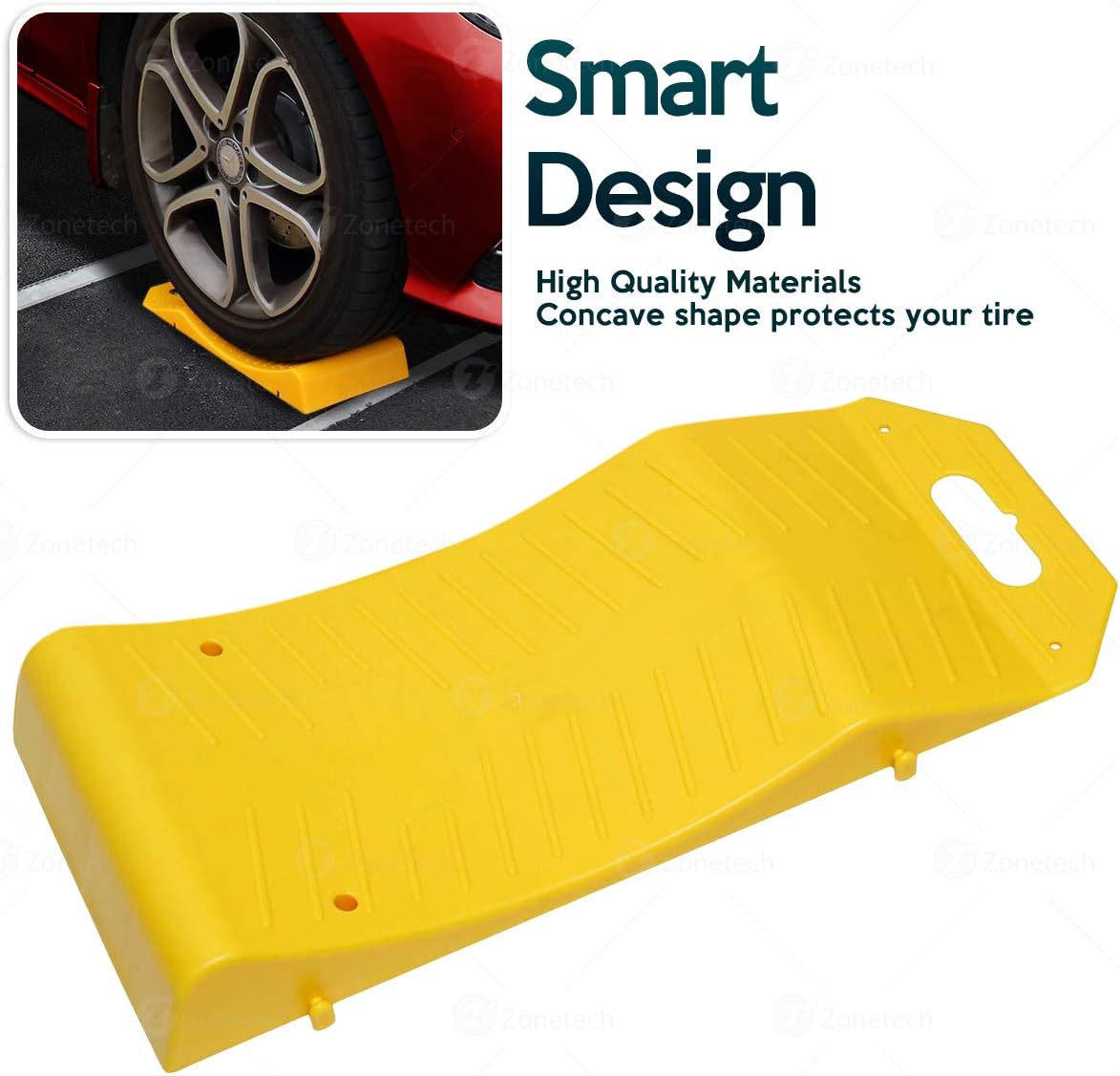 Zone Tech – Rampas ahorradoras de neumáticos de alta calidad, portátiles, altamente visibles, color amarillo, rampas de viaje para almacenamiento de