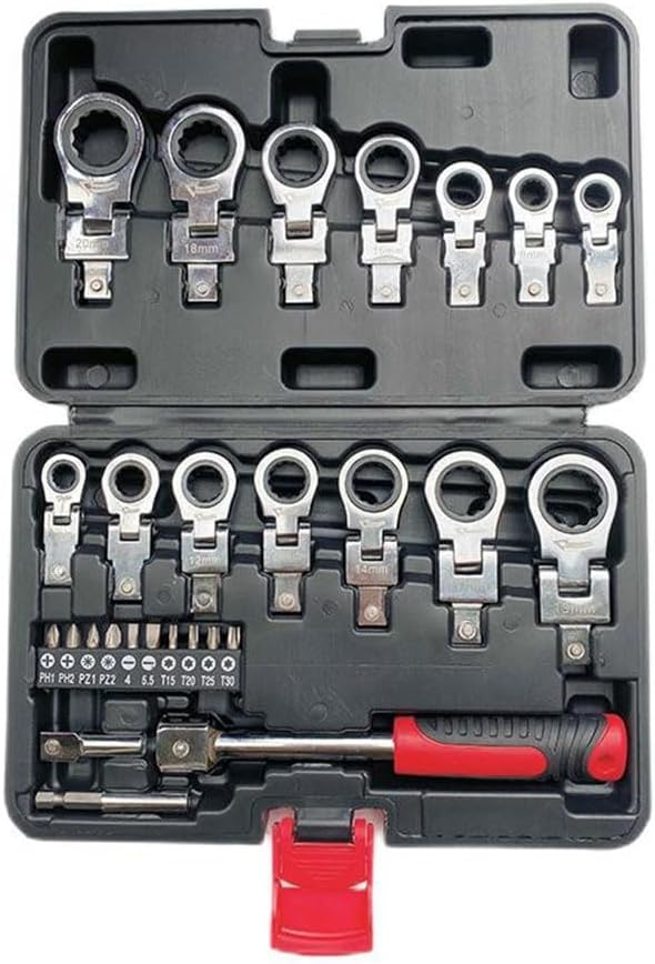 Juego de 27 llaves de trinquete de cabeza flexible, 0.236 in-0.787 in, cabezales de trinquete Torx intercambiables con puntas de destornillador,