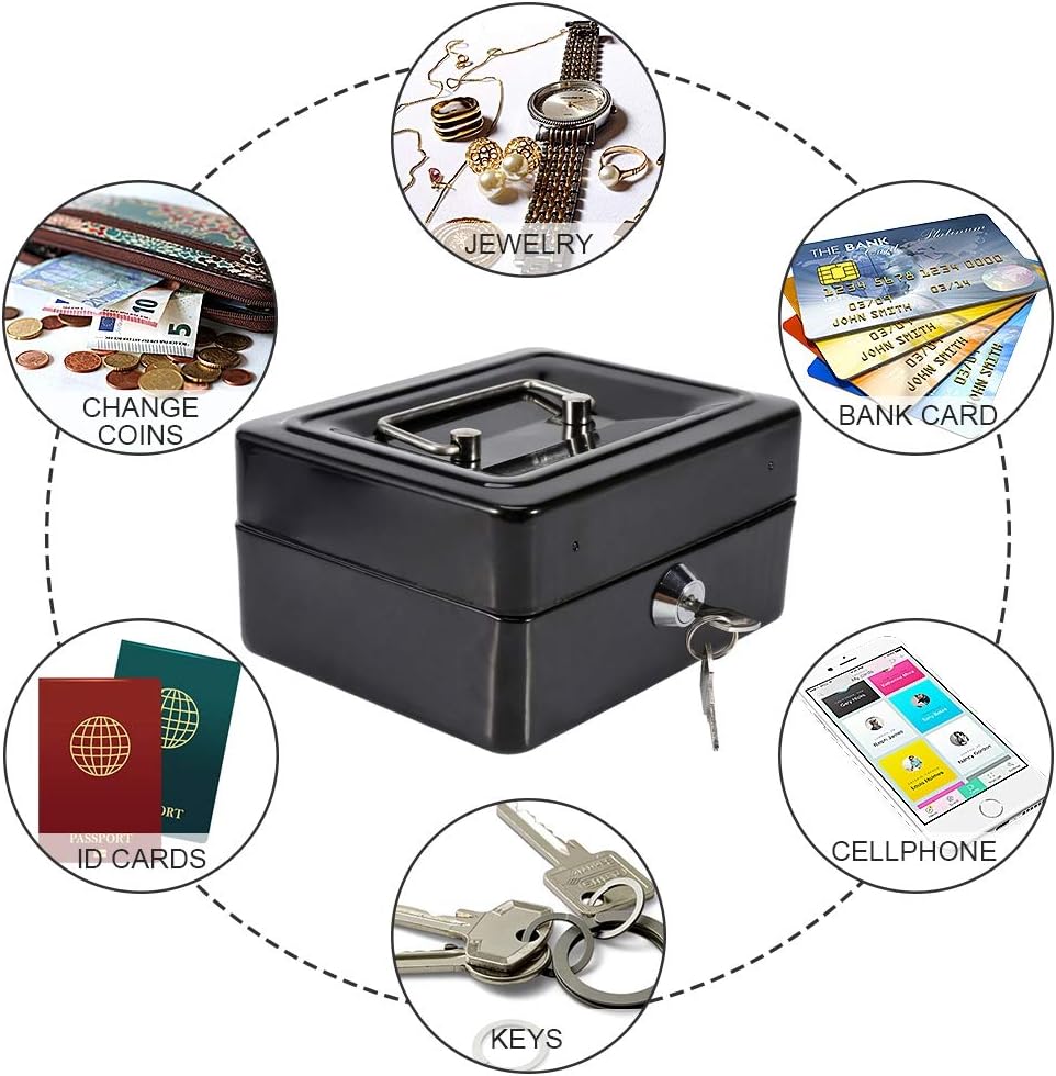 Caja fuerte y con cerradura, mini cajas fuertes pequeñas con caja de seguridad negra, caja de seguridad con cerradura para dinero en efectivo y