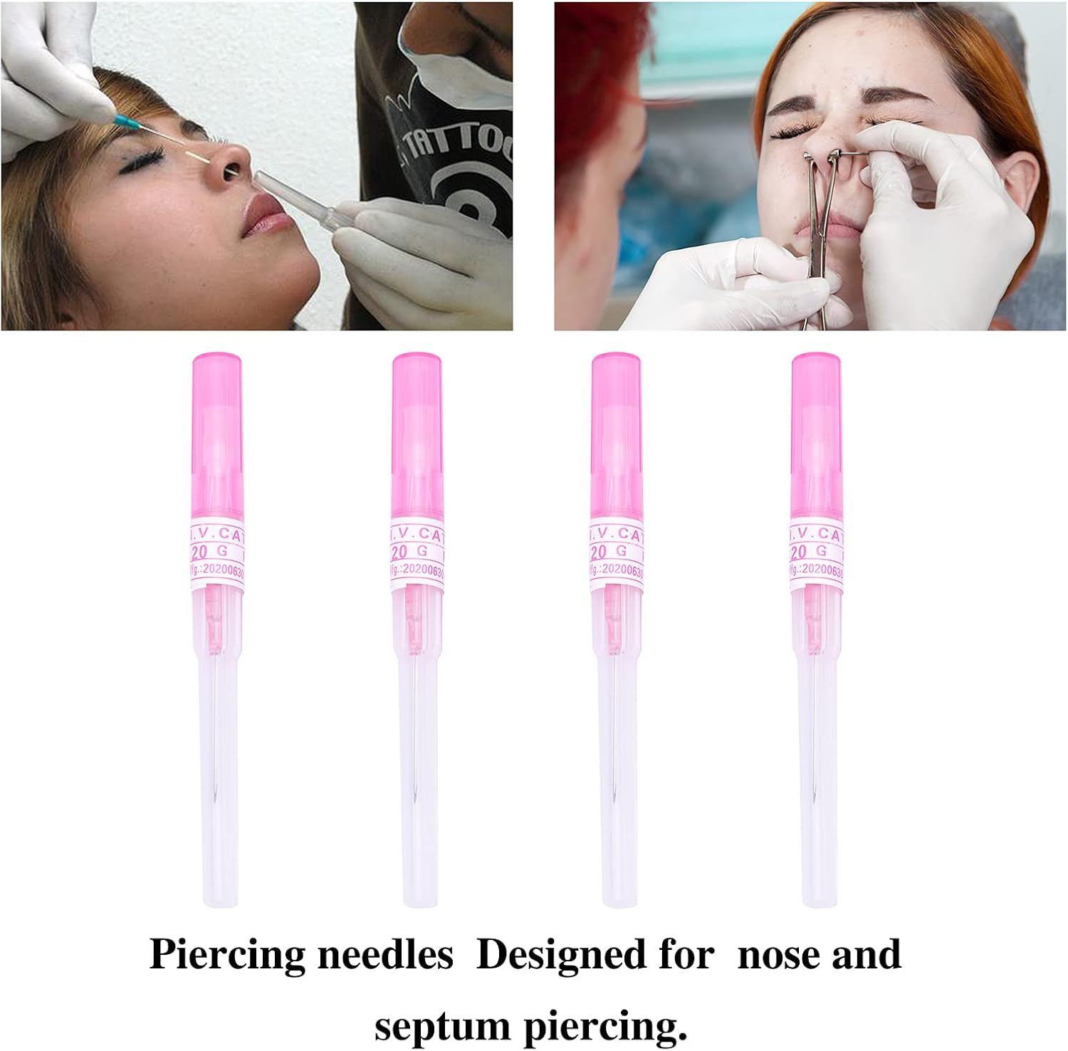 JIESIBAO Agujas de perforación corporal, catéter, agujas de perforación cannuales, 12G, 14G, 16G, 18G, 20G, acero inoxidable, estéril, desechable,