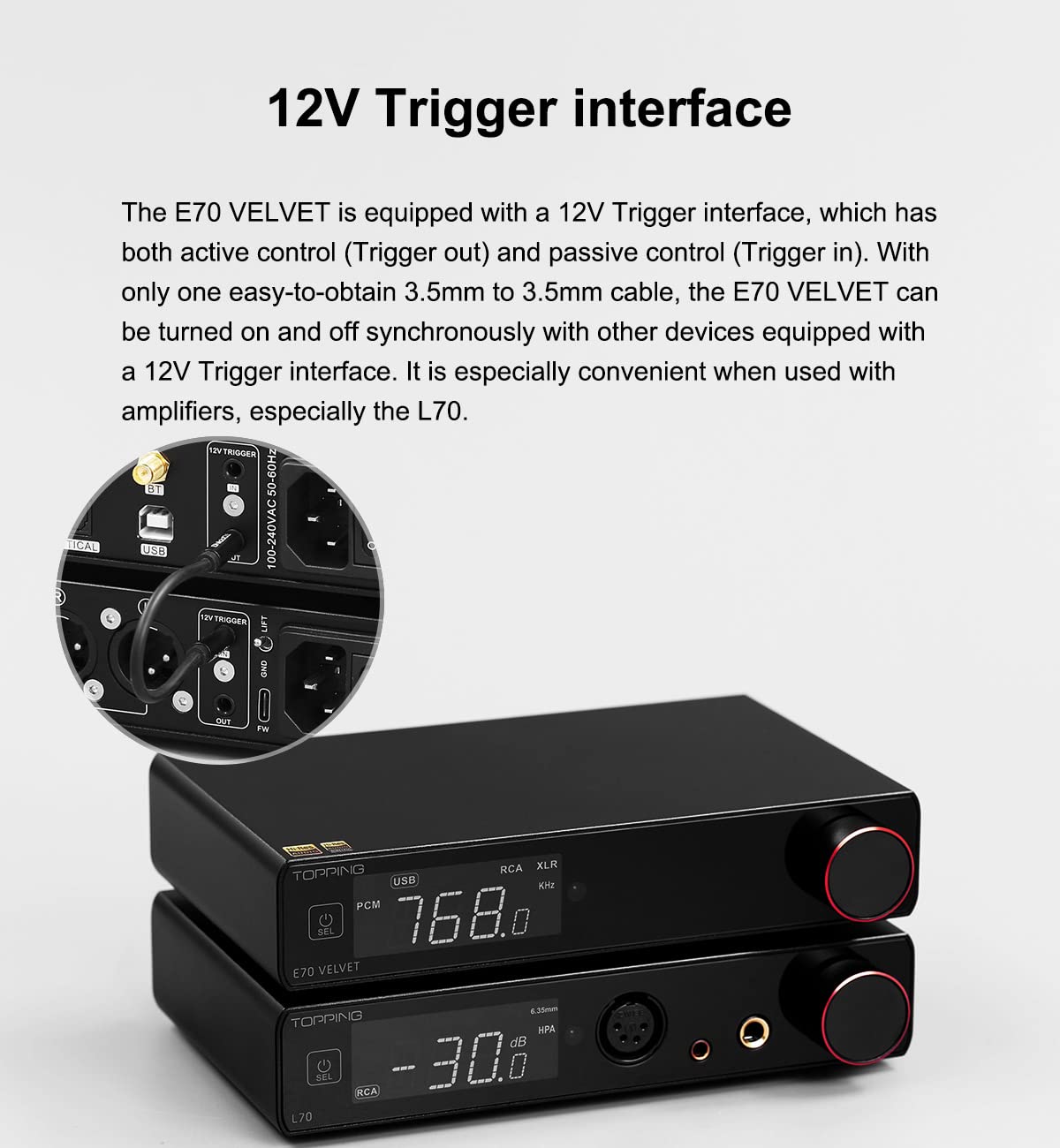 Topping E70 Velvet AK4499EX DAC Audio Decodificador – Bluetooth5.1 LDAC Hi-Res XU316 32Bit768kHz DSD512 BTUSBCoaxialOpt Entradas RCAXLR HiFi Stereo