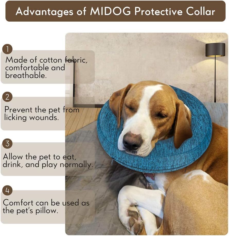 MIDOG Cono estilo collar para perros para después de la cirugía, collar inflable suave para mascotas, perros y gatos para evitar que las mascotas