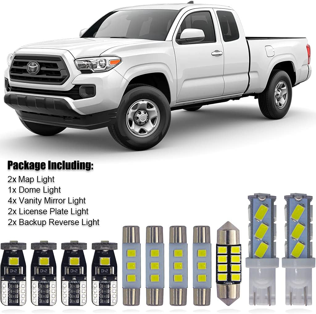 Kit de luz LED para mapa de cúpula interior, compatible con placa de espejo de tocador Toyota Tacoma 2016-2021, blanco brillante 6000K