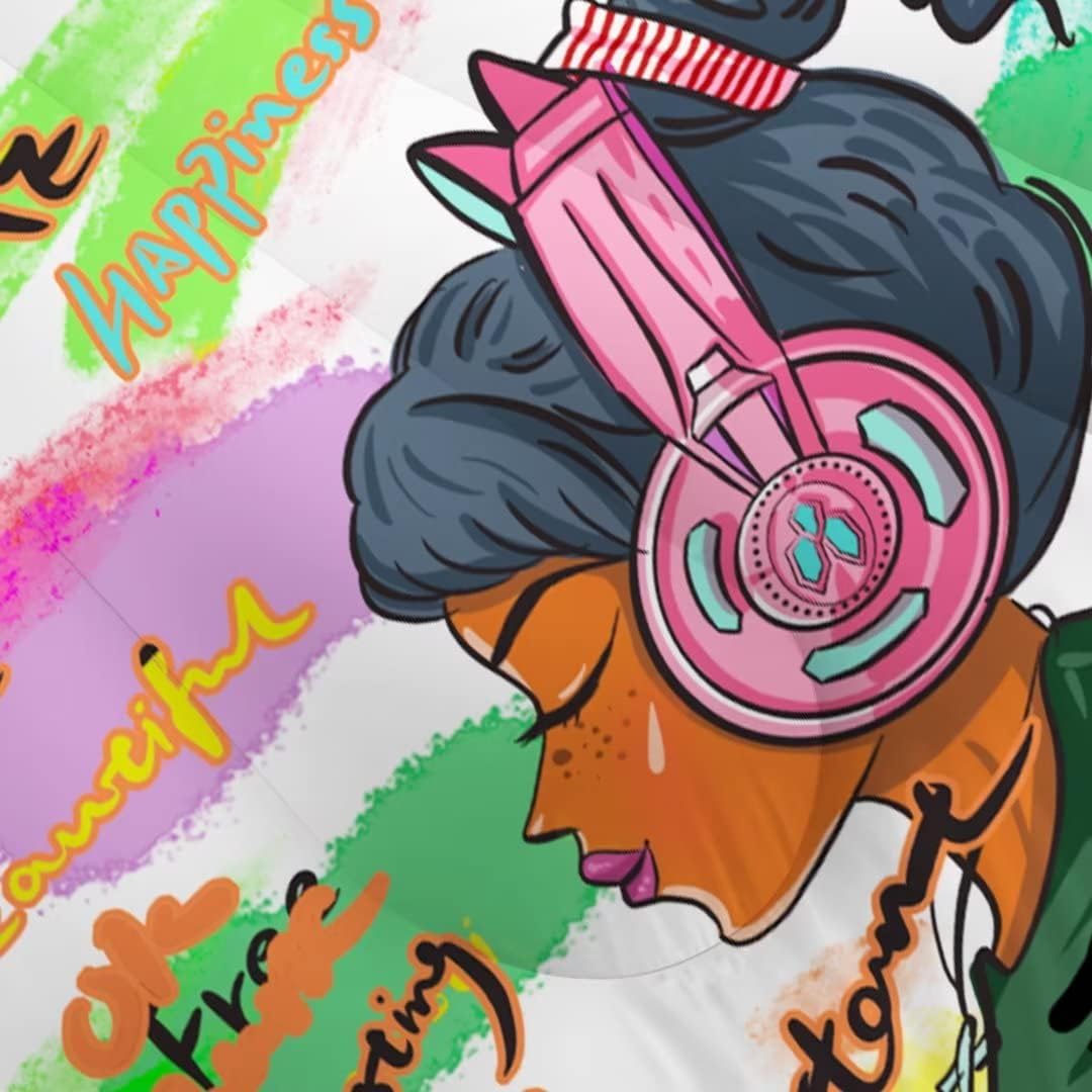 VTKON Black Girl Magic – Juego de edredón de tamaño King con palabras coloridas para mujeres, afroamericanas, 1 edredón + 2 fundas de almohada
