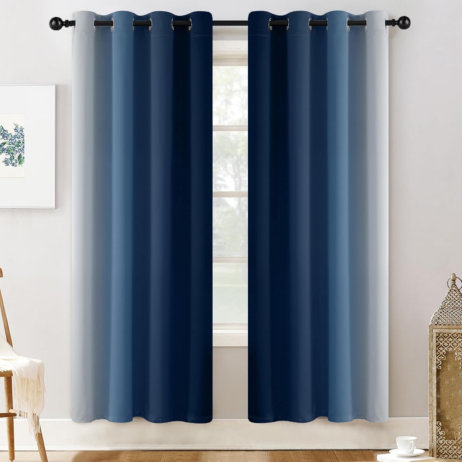 Yakamok – Cortinas blackout con color degradado, poliéster grueso, aislamiento térmico y ojales para sala y dormitorio