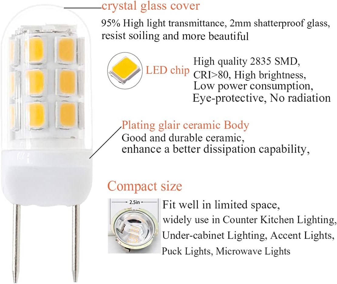 Bombilla LED G8, bombillas de microondas de 20 W debajo del capó, bombillas de superficie de luz de cocina sobre la estufa para horno microondas GE,