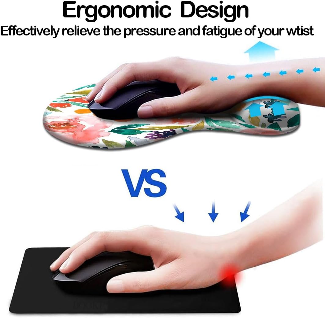 DOOKE Alfombrilla de mouse ergonómica con soporte para muñeca y posavasos, almohadillas de mouse con base de poliuretano antideslizante para el