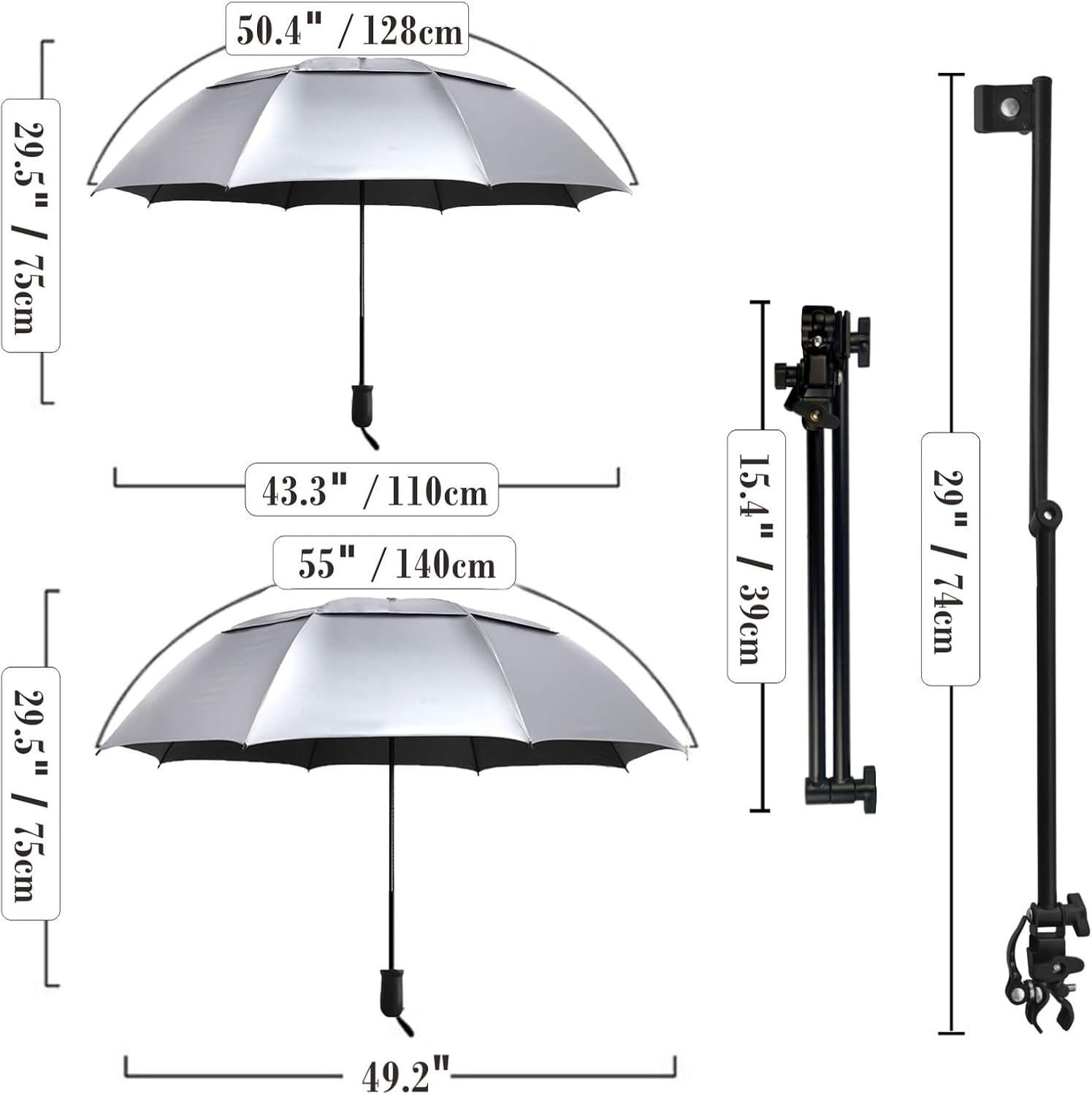 HOBVO Paraguas de golf UPF 50+ con abrazadera universal ajustable, paraguas portátil para lluvia, apertura y cierre manual, para silla de playa,