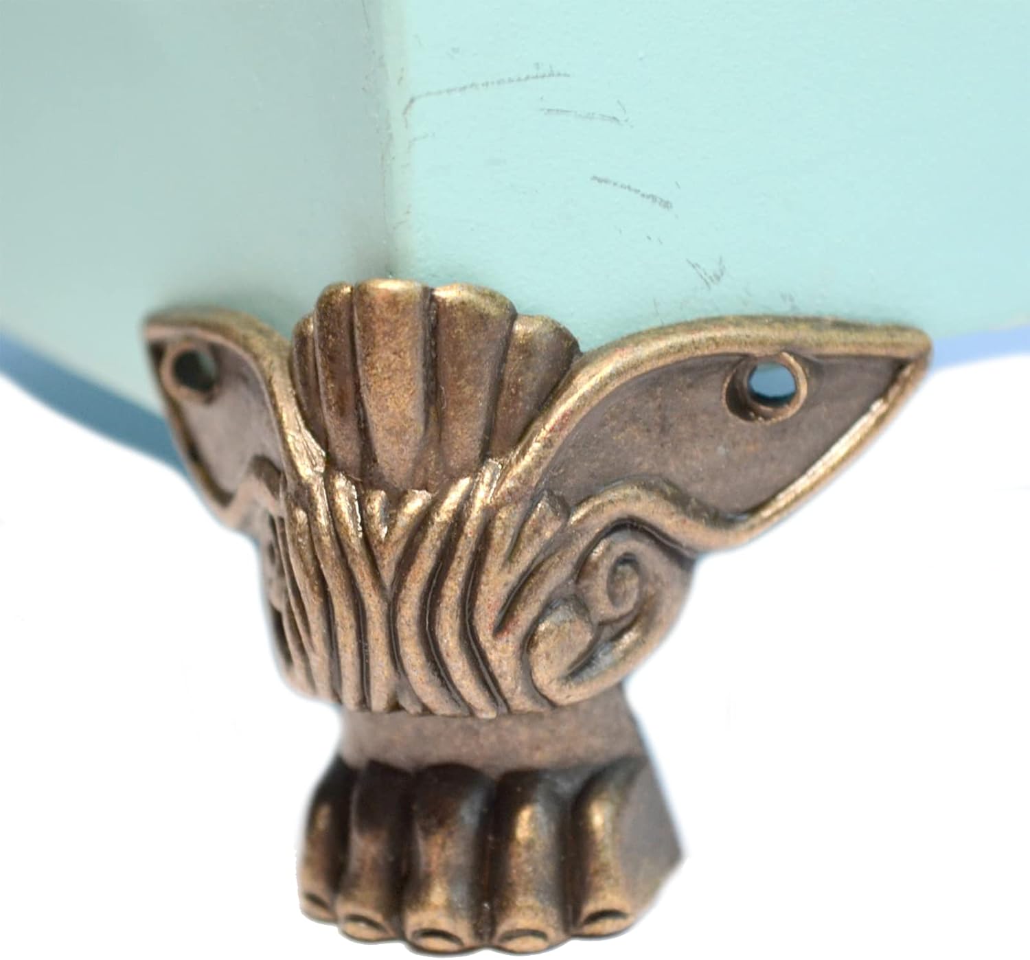 12 piezas de caja de madera de bronce vintage, patas de metal, caja de herramientas decorativas, caja de herramientas de cobre, soporte de pie,