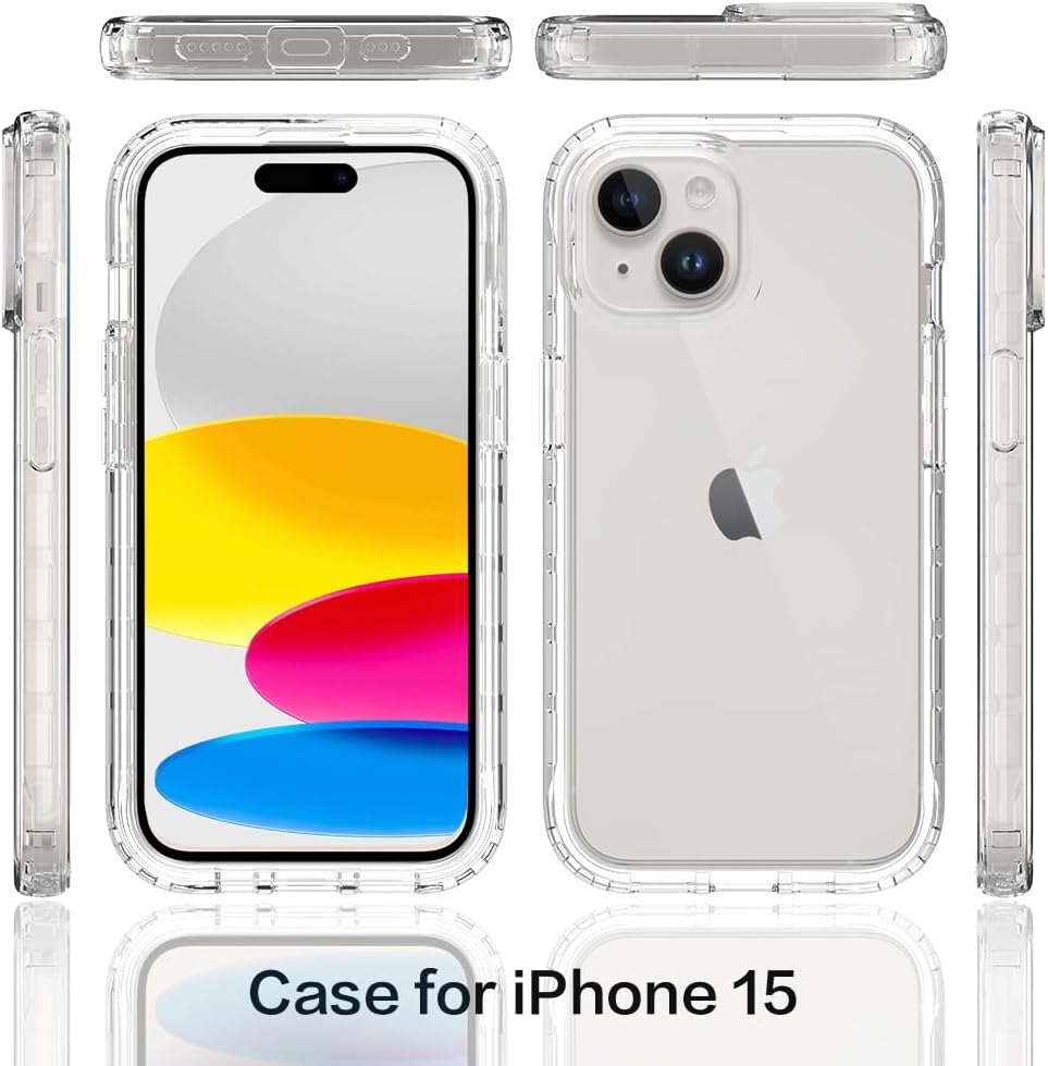 HAII Funda transparente para iPhone 15, delgada y delgada, de cristal bicapa, a prueba de golpes, funda protectora para iPhone 15 de 6.1 pulgadas