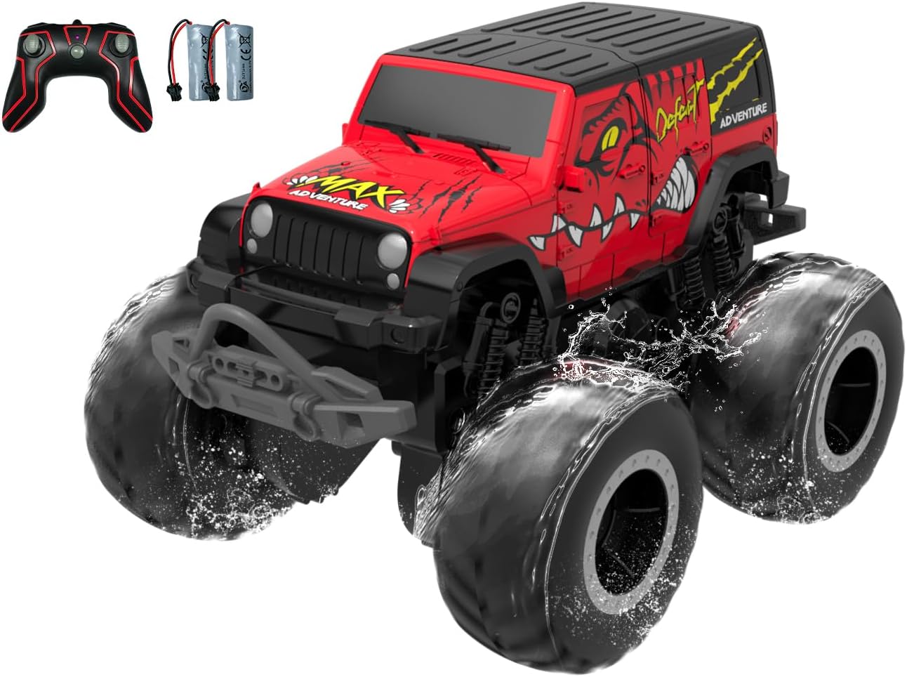 STEMTRON Coche de control remoto anfibio 2.4GHz 120 todo terreno todoterreno RC coche control remoto barco regalos para niños niños rojo