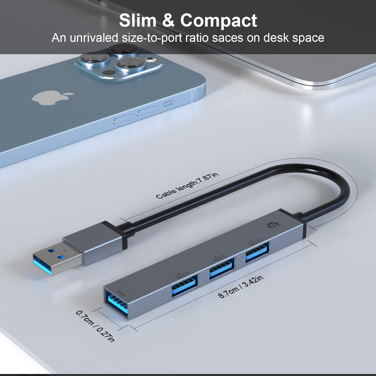 TOTU Concentrador USB, 4 puertos USB 3.0, concentrador USB para portátil, divisor multiUSB ultrafino para patio, fiesta, jardín, césped y otras