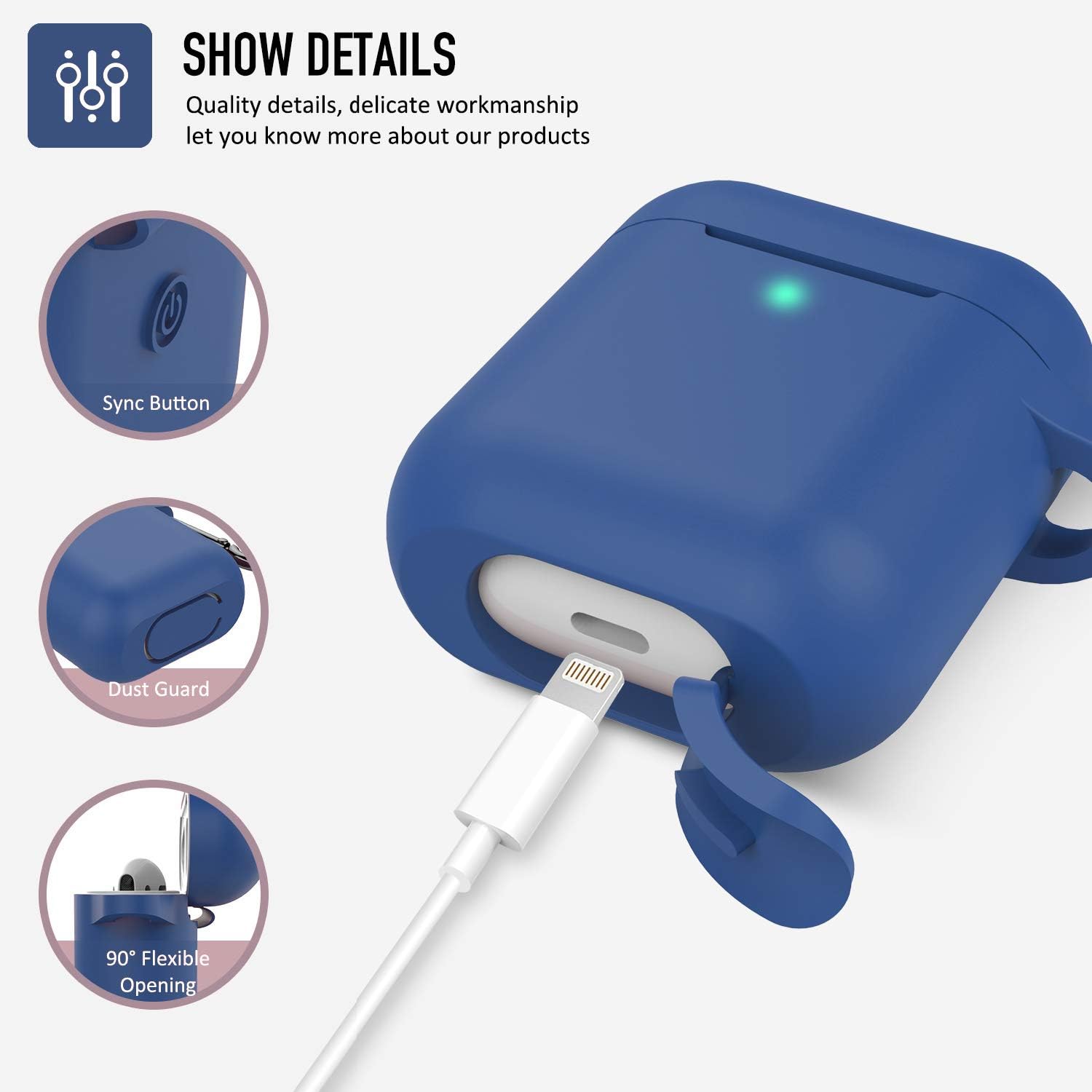 Coffea Funda protectora de silicona con llavero para Apple AirPods 2 (azul rey)