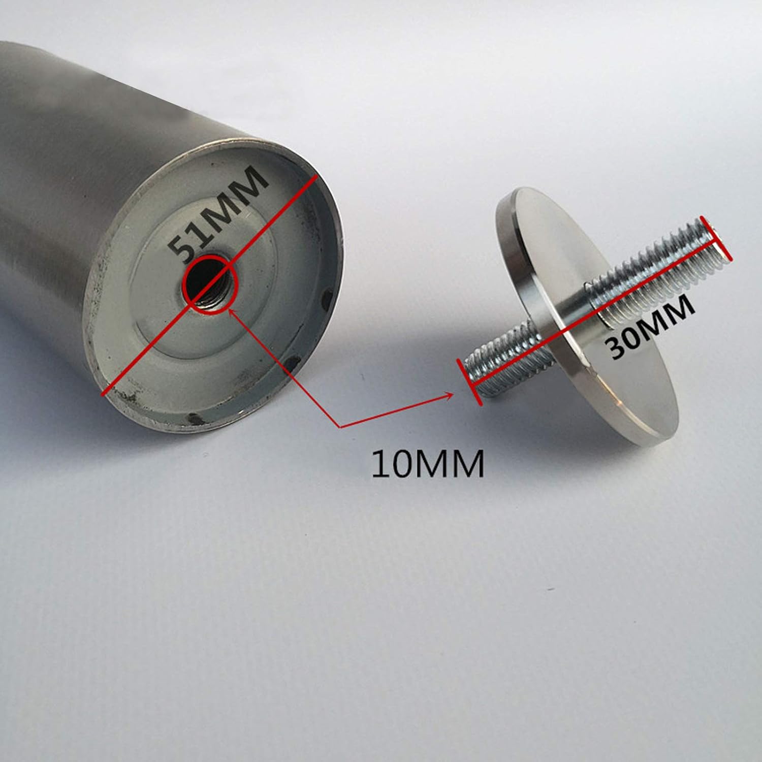 Varilla roscada M10 de acero inoxidable cepillado sólido para muebles, patas de sofá de metal, patas de cama, patas de gabinete de cocina, baño,