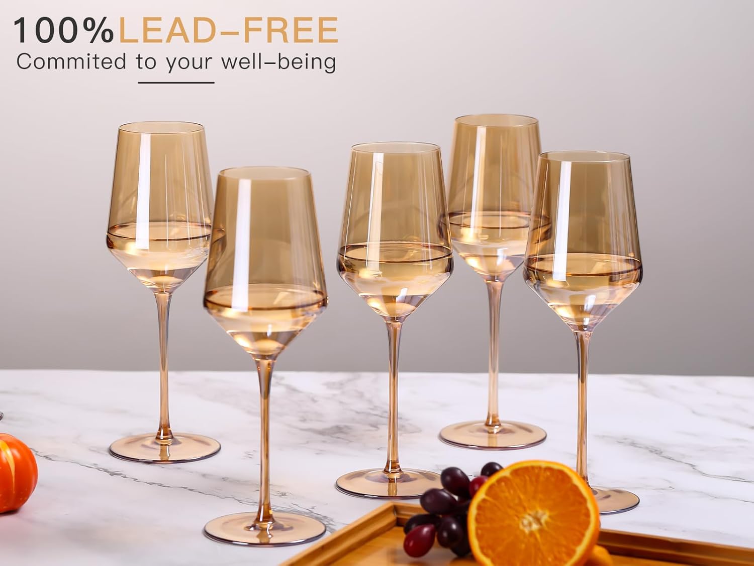Physkoa Juego de 6 copas de vino de color ámbar, copas de vino ámbar con tallo de 15 onzas, perfectas para celebraciones de fiestas en casa,