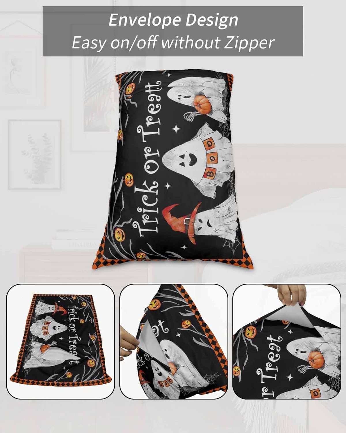 Fundas de almohada de Halloween de tamaño estándar, 2 paquetes de fundas de almohada suaves para cama, sofá y sillón, funda de cojín lumbar con