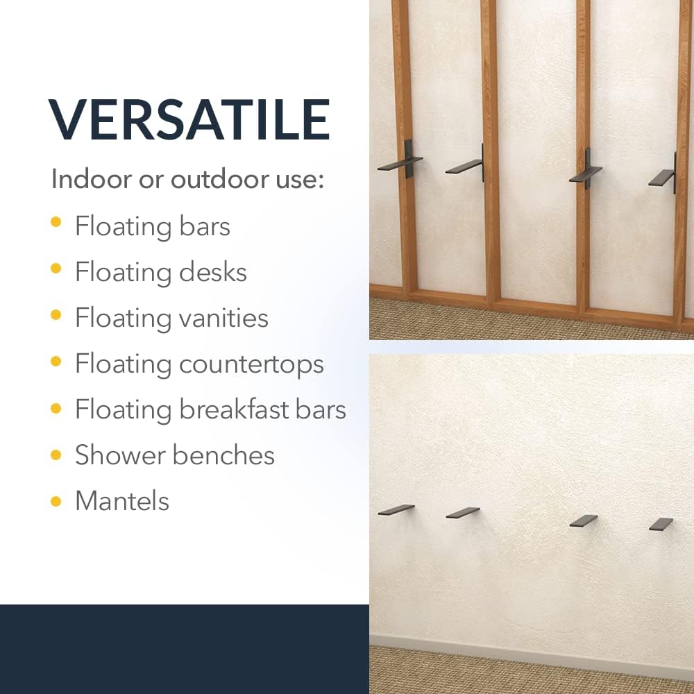 Soporte de pared flotante de hierro para encimera, soportes de pared resistentes para crear bancos flotantes, escritorio, tocador, barra o repisa,
