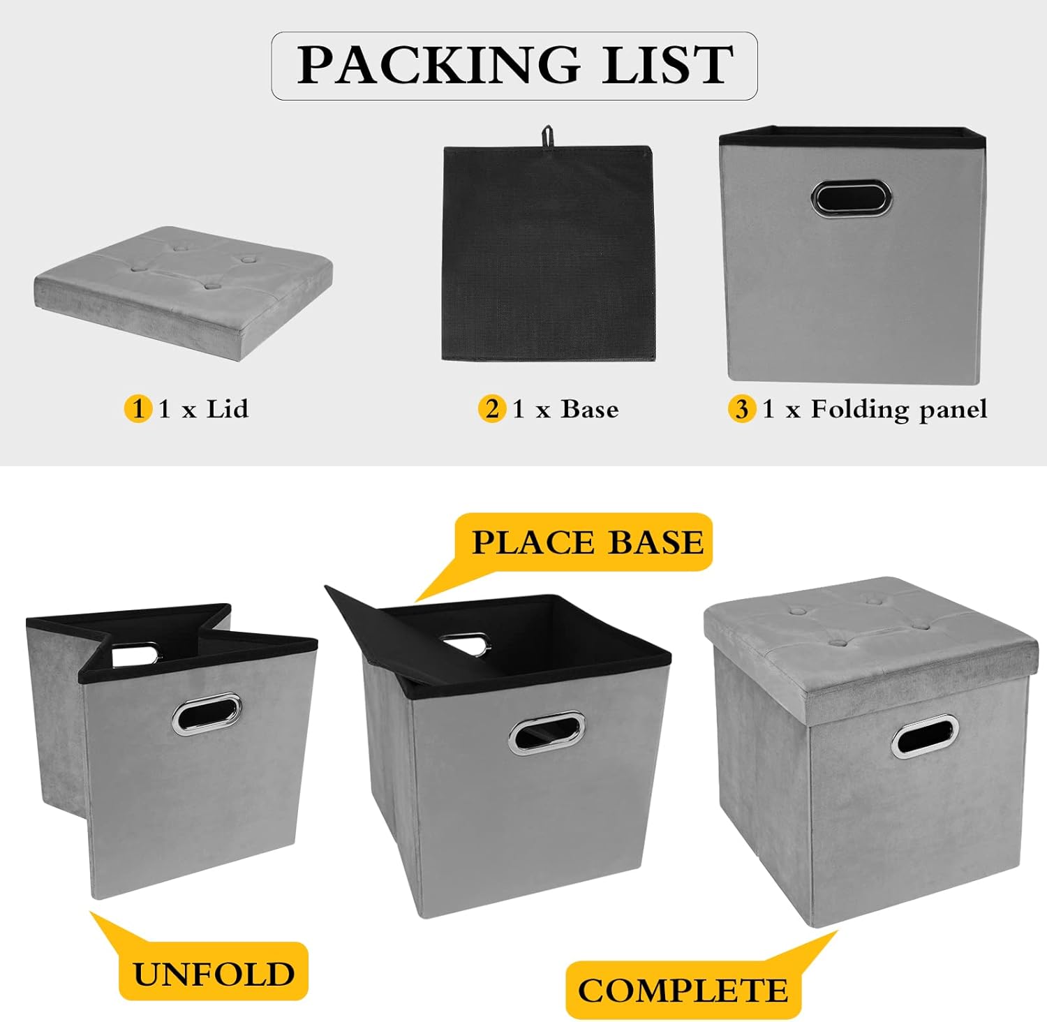 Cubo otomano de almacenamiento, otomana de terciopelo con botones de almacenamiento, otomana cuadrada plegable con bandeja, almacenamiento otomano