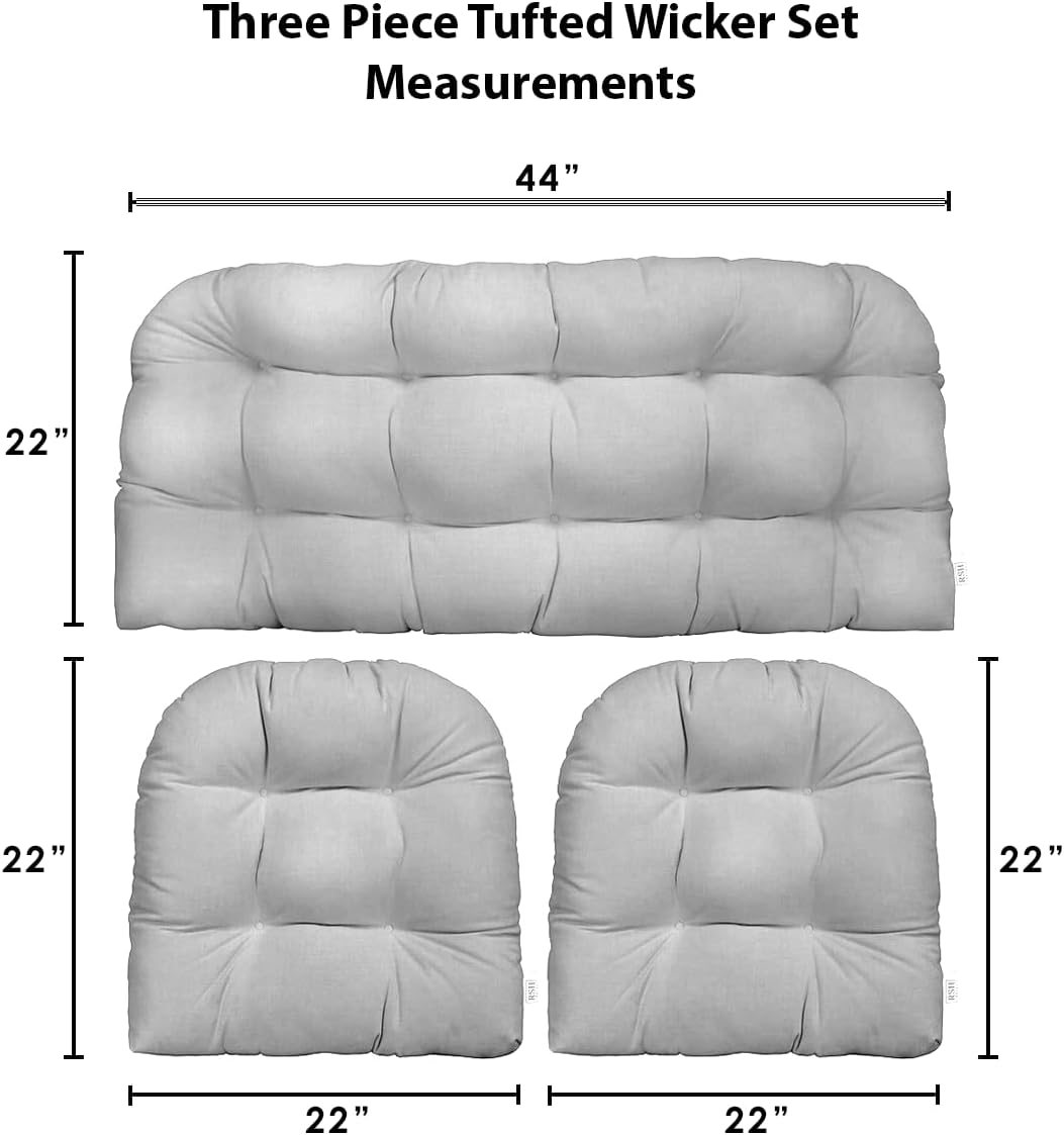 RSH Décor Juego de 3 piezas de sofá de mimbre copetudo y cojín para silla  Tela Sunbrella para interiores y exteriores  Reversible  1 sofá biplaza